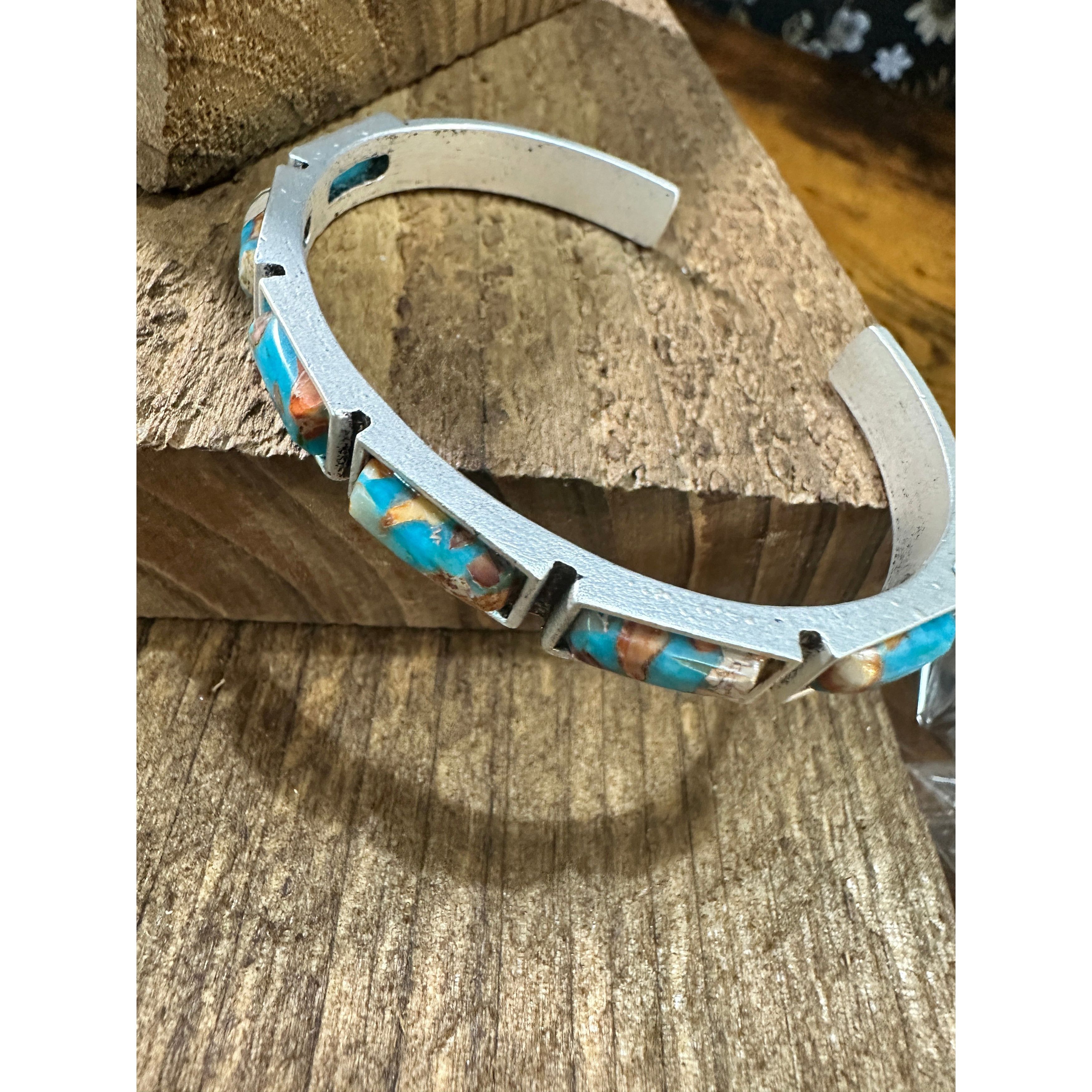 Other Bar Gemstone Cuff Bracelet in Antique Silver Style, Southwes Size ONE SIZE - 3 Thumbnail