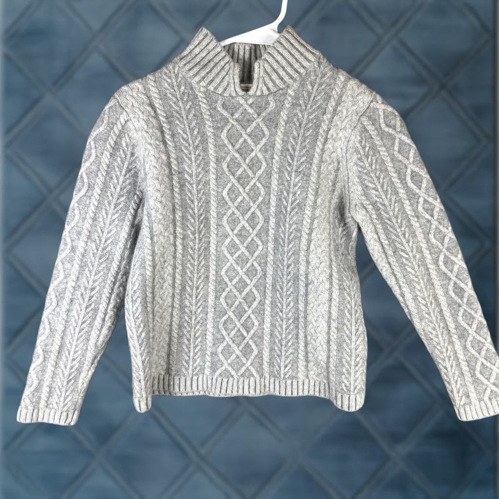 Vintage L.L. Bean Sweater Womens L Gray Mock Neck Cable Knit Wool Angora Pullover Size L / US 10 / IT 46 - 1 Thumbnail