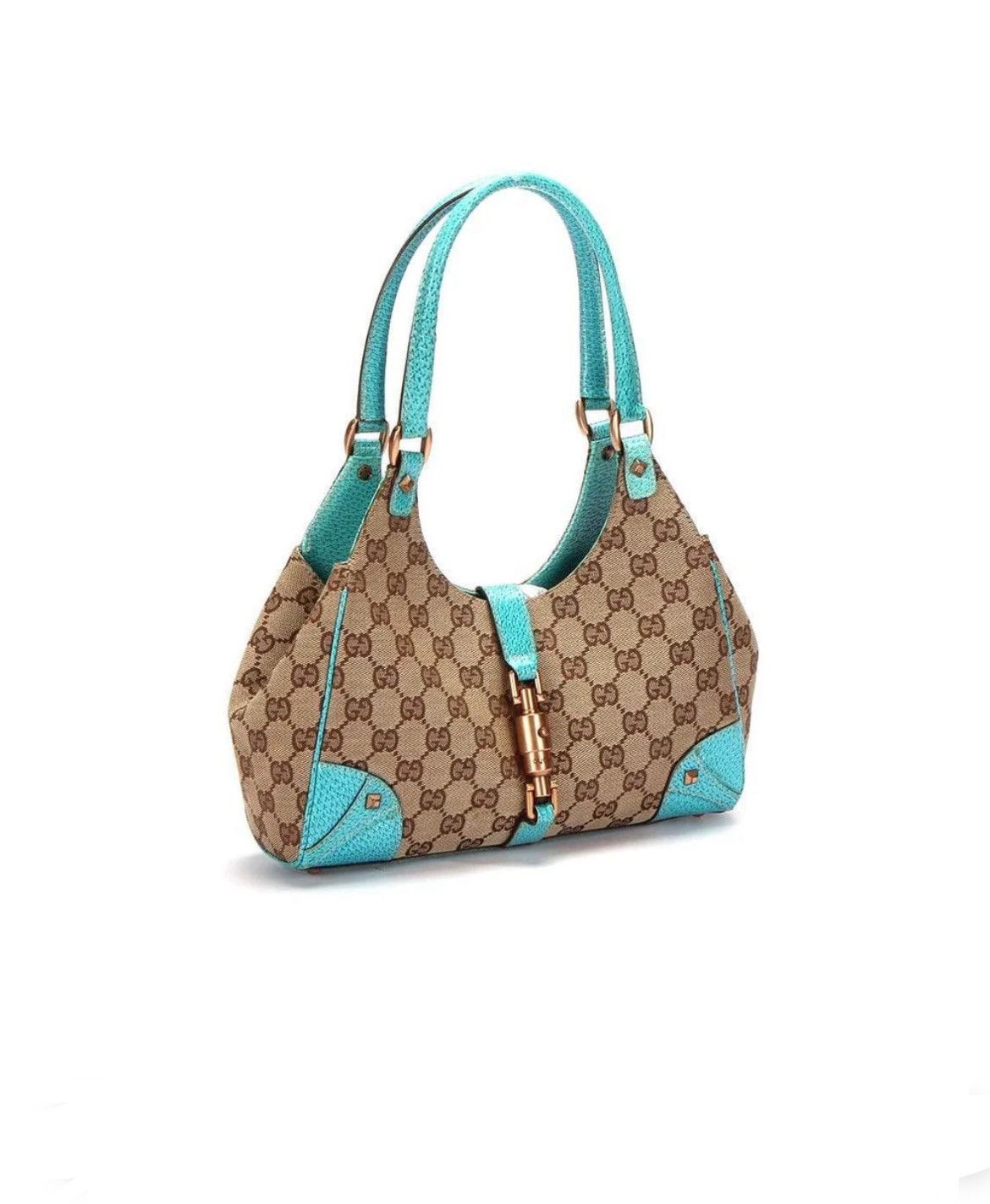 Gucci Gucci Beige/Turquoise GG Canvas and Leather Jackie O Hobo Size ONE SIZE - 2 Thumbnail