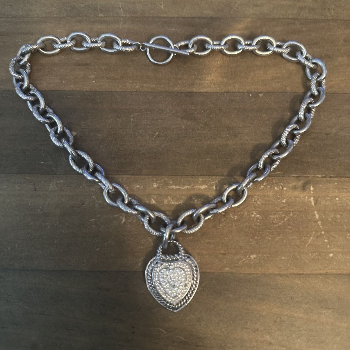 Other Chunky silver tone rhinestone heart pendant toggle necklace Size ONE SIZE - 2 Thumbnail