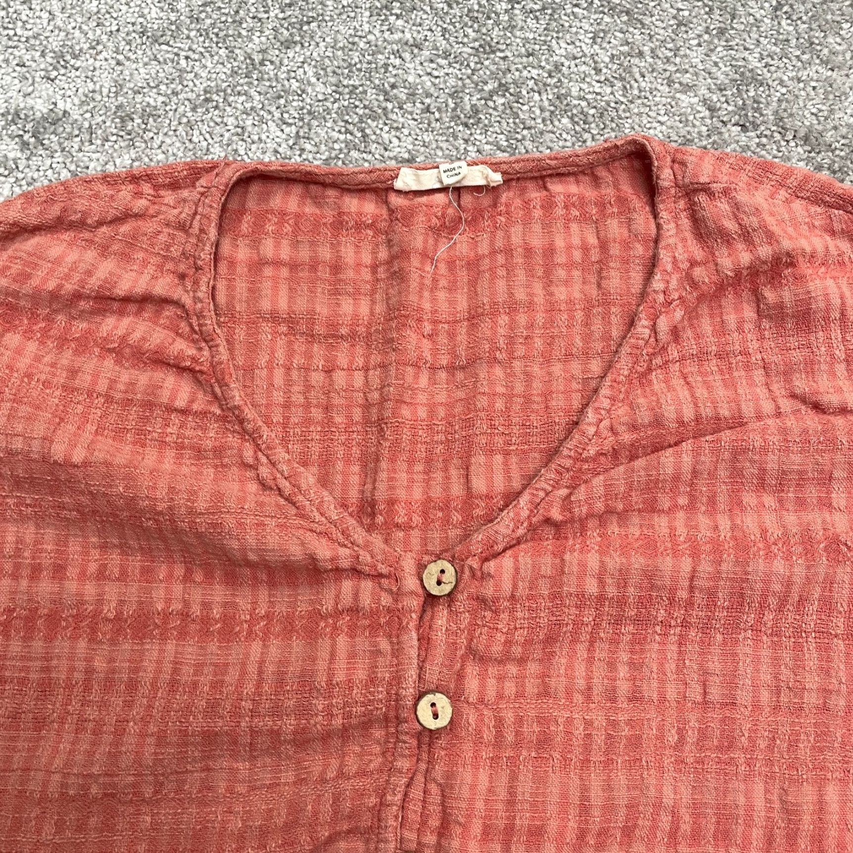 Vintage Easel Blouse Shirt Womens Small Orange Plaid Short Sleeve V-Neck Button Down Peplum Ruffle Casual Summer | Cotton Blend Size S / US 4 / IT 40 - 3 Thumbnail