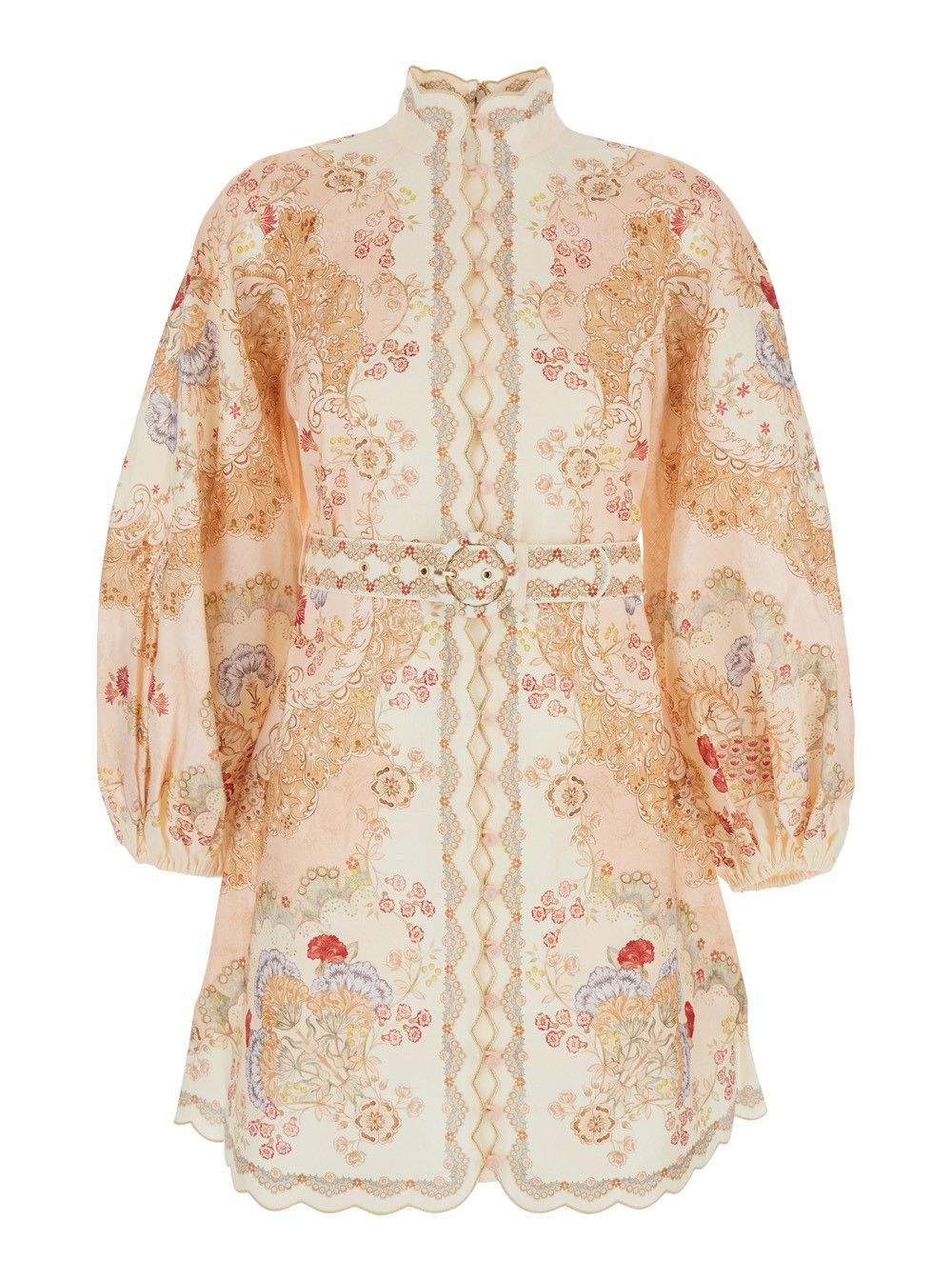 Zimmermann Midi Dress 'Daylight' with Front Belt and All-Over Floral Motif in Multicolor Linen for Women Size XS / US 0-2 / IT 36-38 - 1 Thumbnail