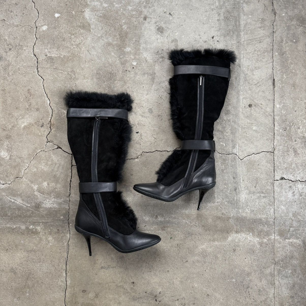 DKNY DKNY Knee High Leather Boots With Heels Rabbit Fur Straps Size US 8 / IT 38 - 8 Thumbnail