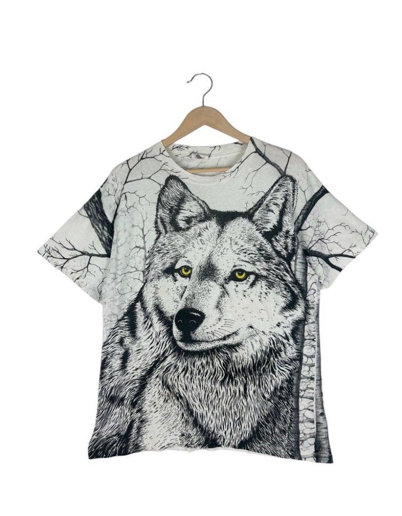 Habitat × Vintage Vintage 90s Wolf Full Print Tshirt Size US L / EU 52-54 / 3 - 1 Thumbnail