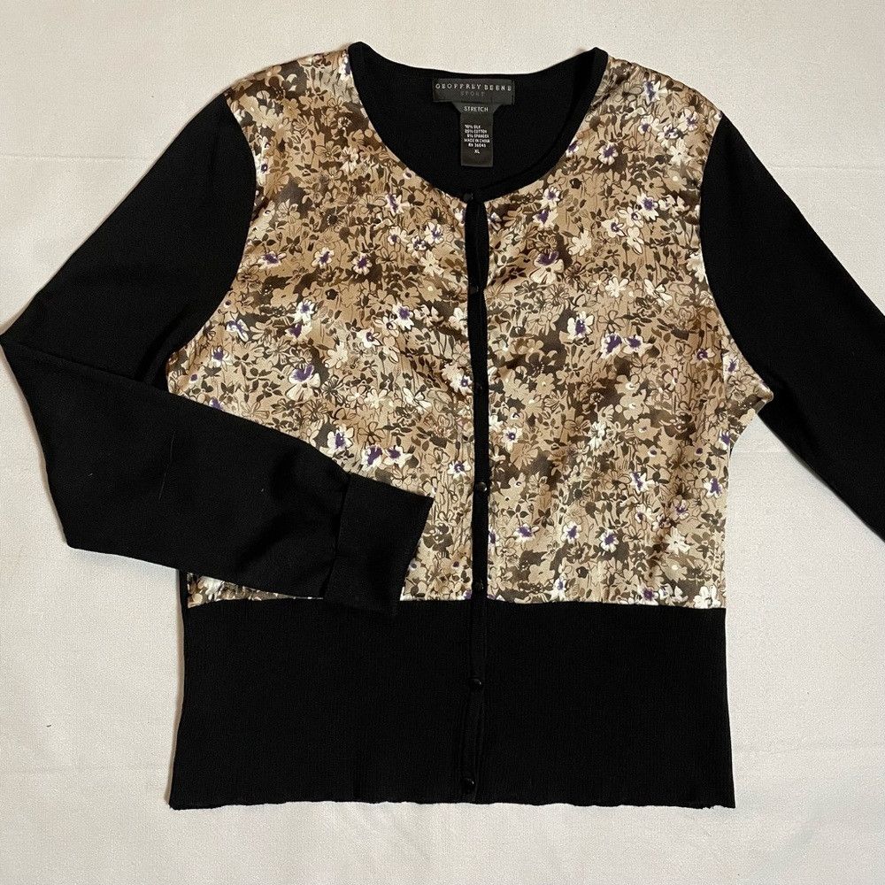 Geoffrey Beene Geoffrey Beene Floral Silk Inset Knit Button Front Cardigan Size M / US 6-8 / IT 42-44 - 5 Thumbnail