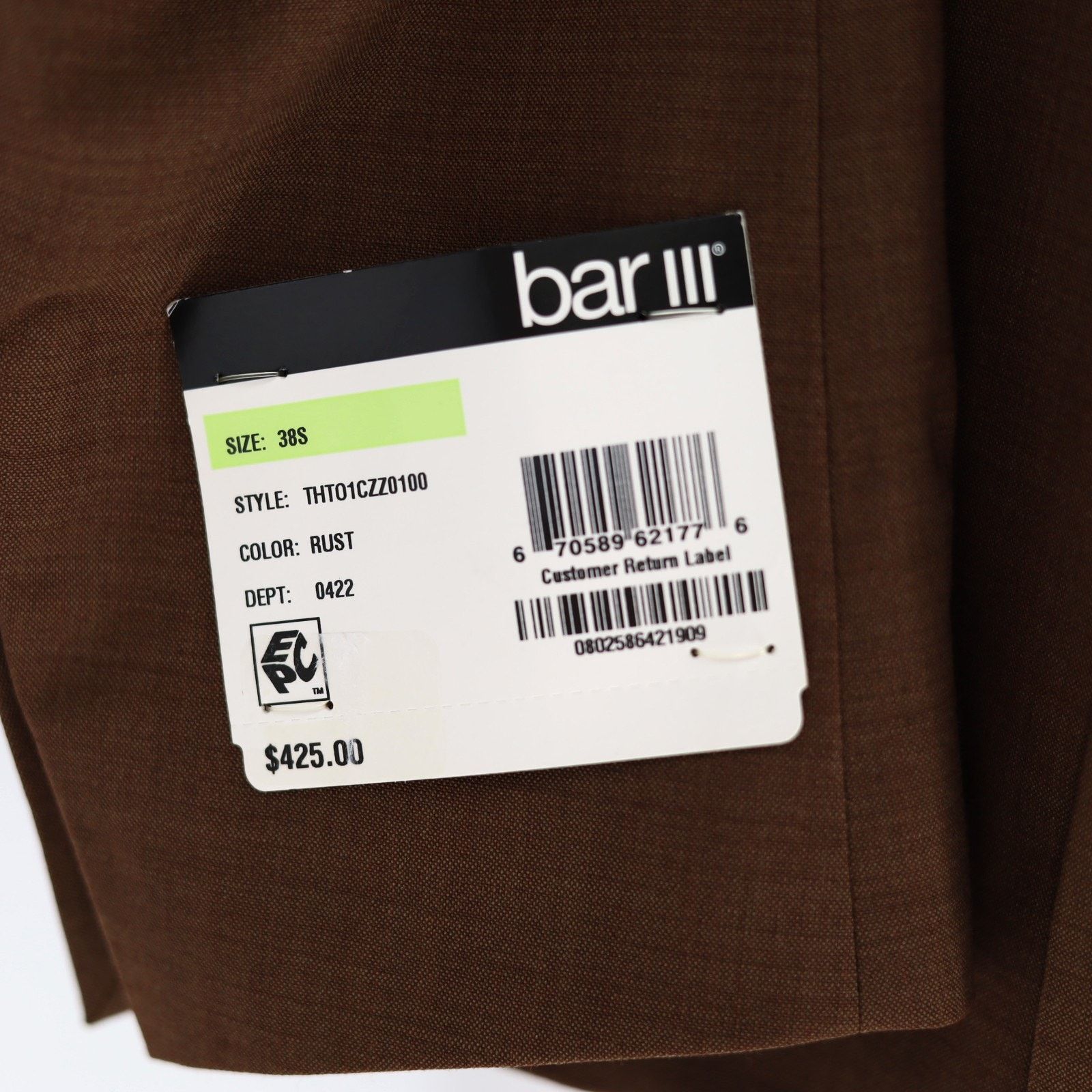 Bar III Bar III Men's Rust Brown Wool-Blend Slim Suit Jacket 38S Size 38S - 8 Thumbnail