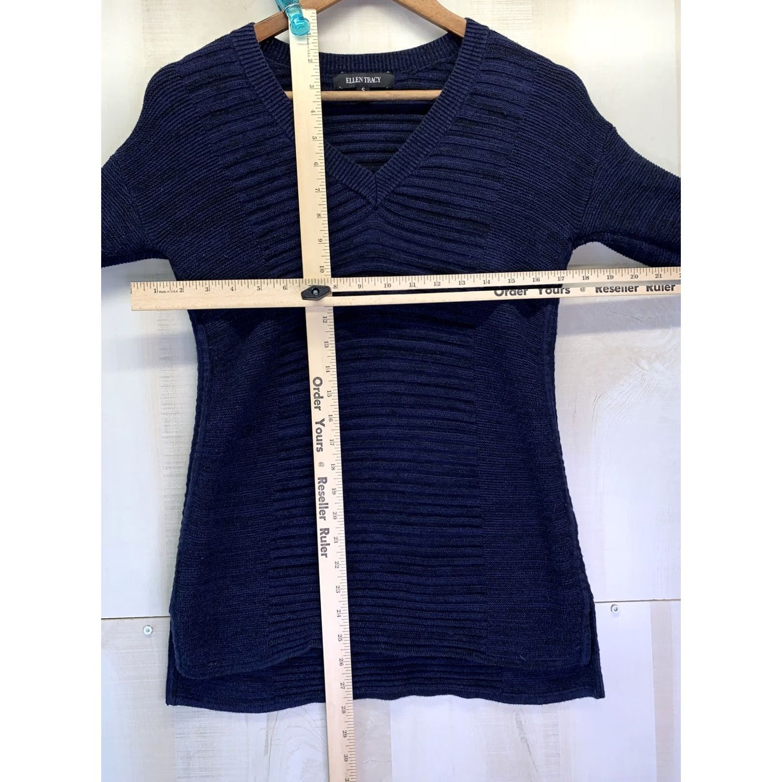 Ellen Tracy VINTAGE Ellen Tracy Women’s Sweater Top Knit V-Neck Blue/Black S -4145 Size S / US 4 / IT 40 - 2 Thumbnail