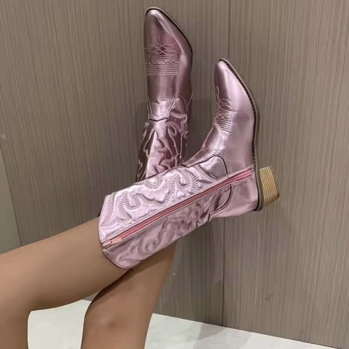 Other New Metallic Pink Mid-Calf Chunky Heel Cowboy Boots Womens 6 Size US 6 / IT 36 - 3 Thumbnail