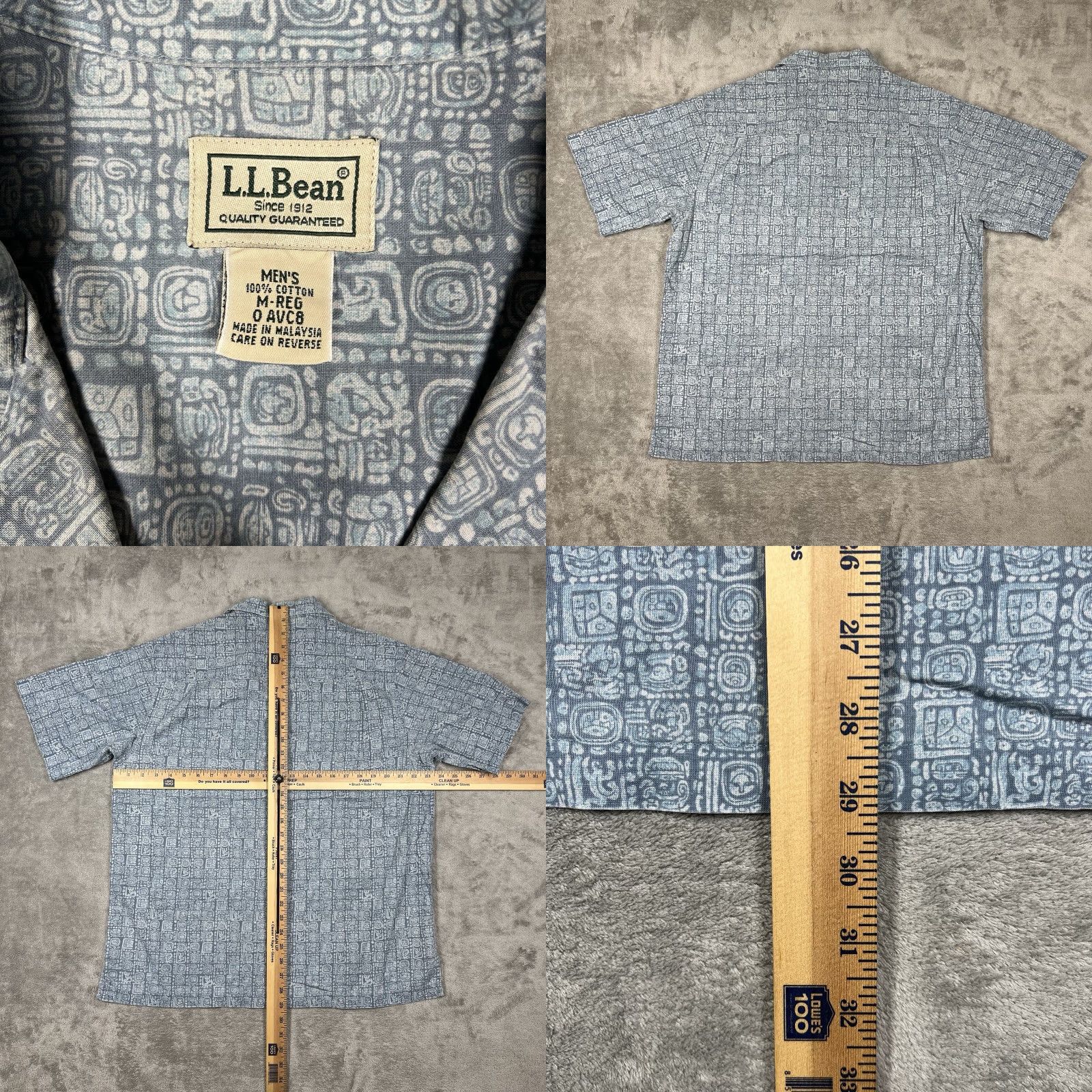 Vintage LL Bean Button Up Shirt Men's M Blue Mayan Pattern Short Sleeve Tribal Graphic Print Casual Travel Size US M / EU 48-50 / 2 - 8 Thumbnail