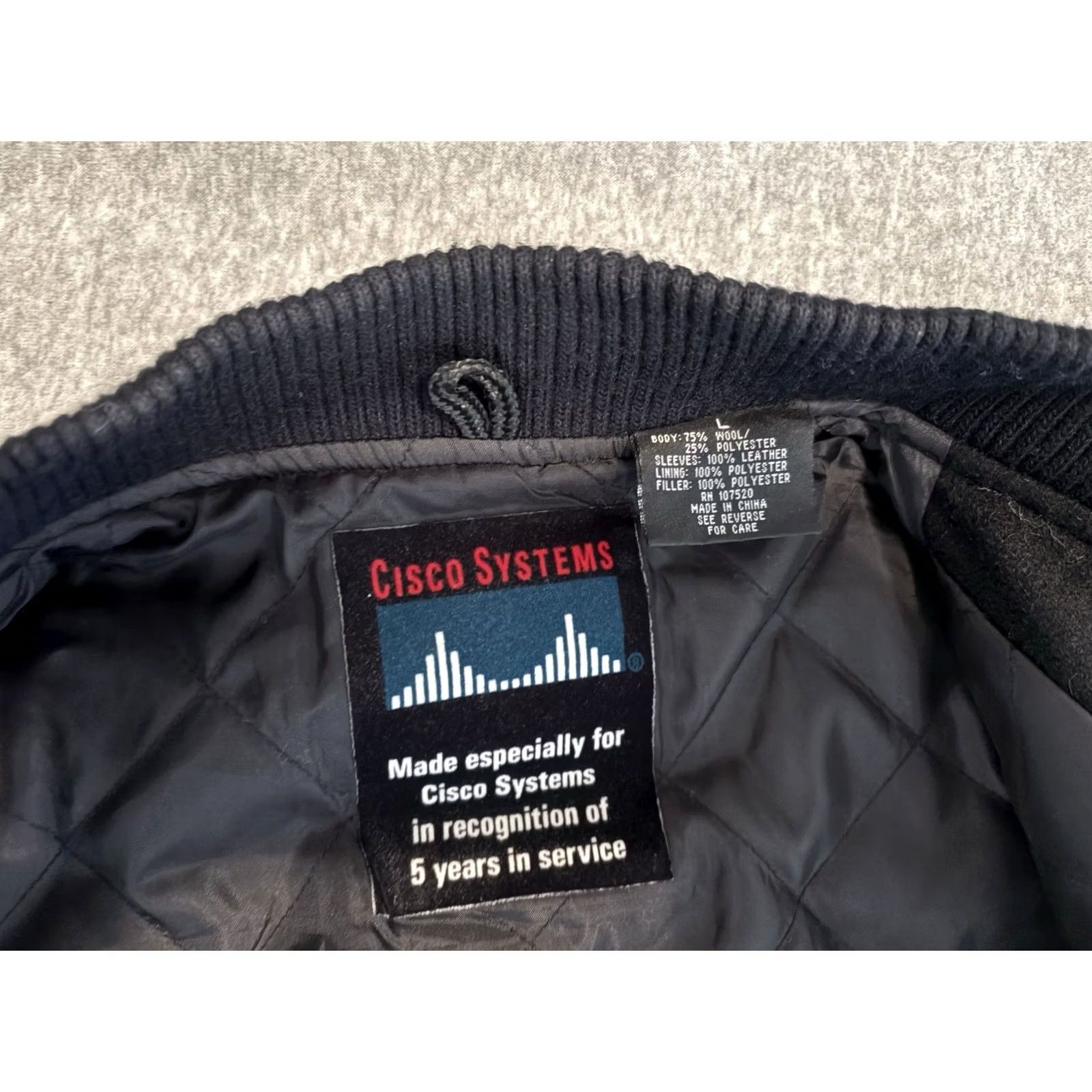 Vintage Cisco Systems 5 Year Anniversary Black Wool Leather Varsity Bomber Jacket L Men Size US L / EU 52-54 / 3 - 3 Thumbnail