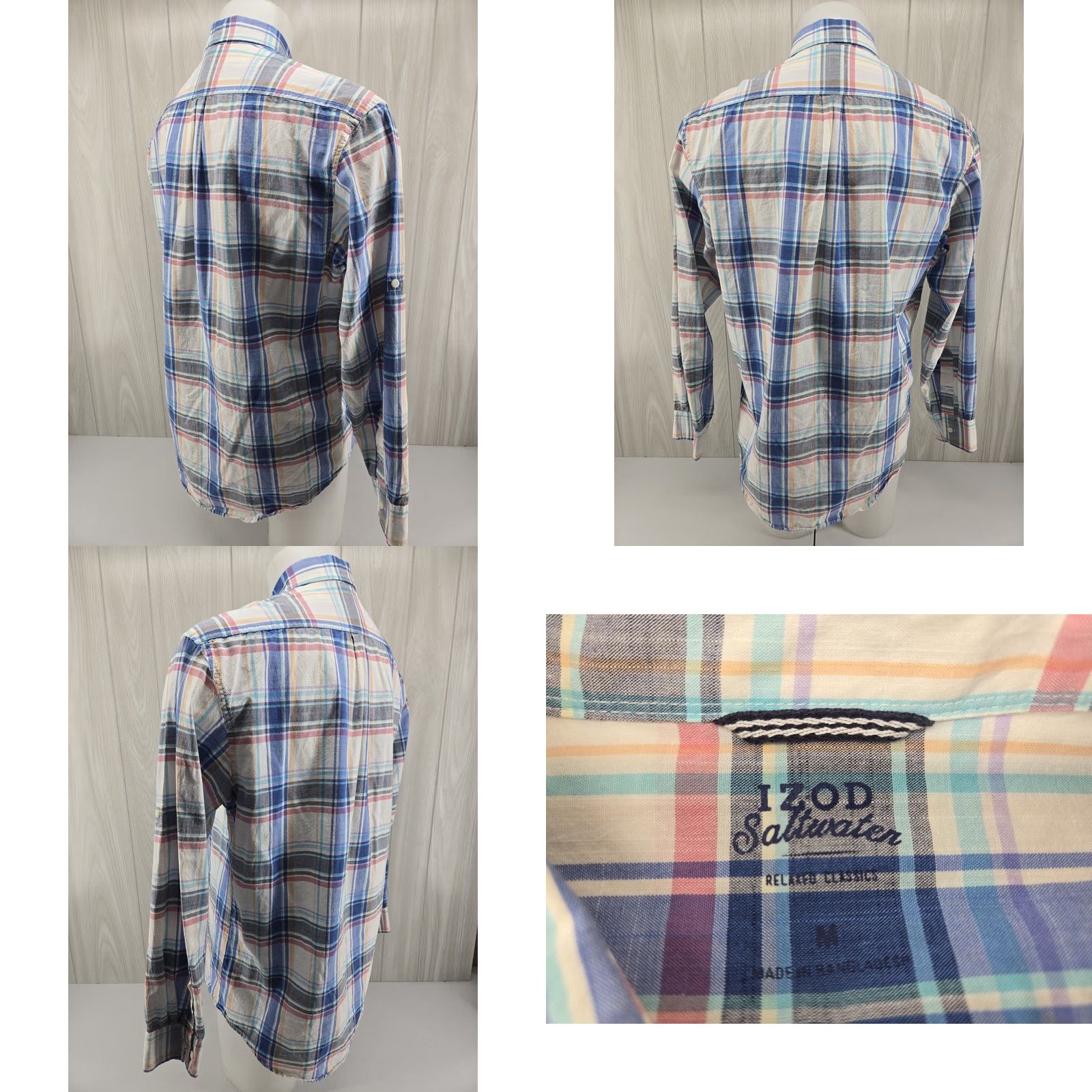 Izod IZOD Shirt Mens M Pastel Saltwater Long Sleeve Relaxed Classics Button Up Multicolor Plaid Beach Modern 90s Mens Size US M / EU 48-50 / 2 - 8 Thumbnail