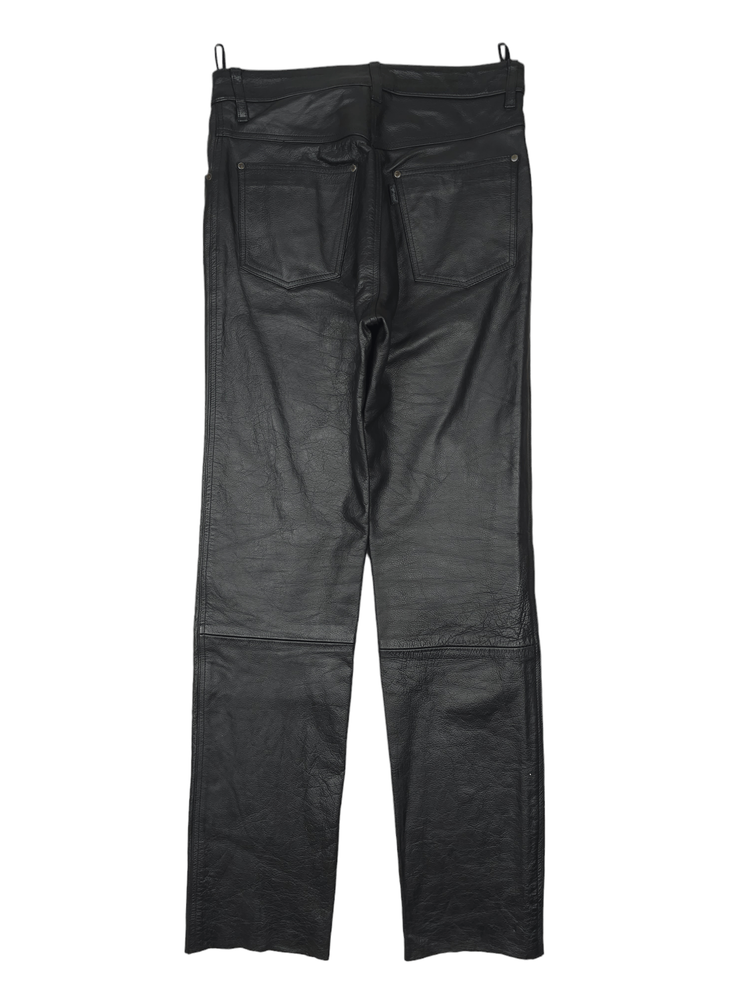 Leather × Vintage 💎 31/34 Vintage 90's Real Leather Black Pants Trousers Y2K Size US 31 - 2 Thumbnail