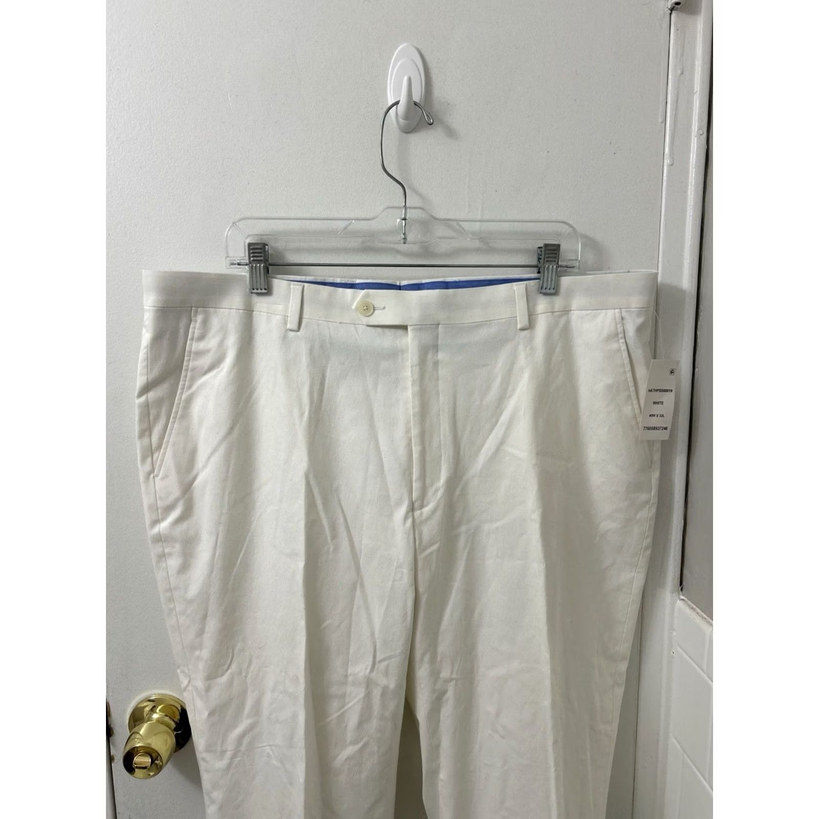 Tommy Hilfiger Tommy Hilfiger Dress Pants Mens 40x27 White Cotton Stretch NWT Cuffed Logo Zipper Flat Front Straight Leg"} Size US 40 / EU 56 - 2 Thumbnail