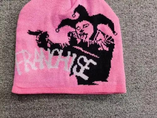Japanese Brand Franchise Jester Joker Graphic No Cuff Beanie Hat Pink Size ONE SIZE - 2 Thumbnail