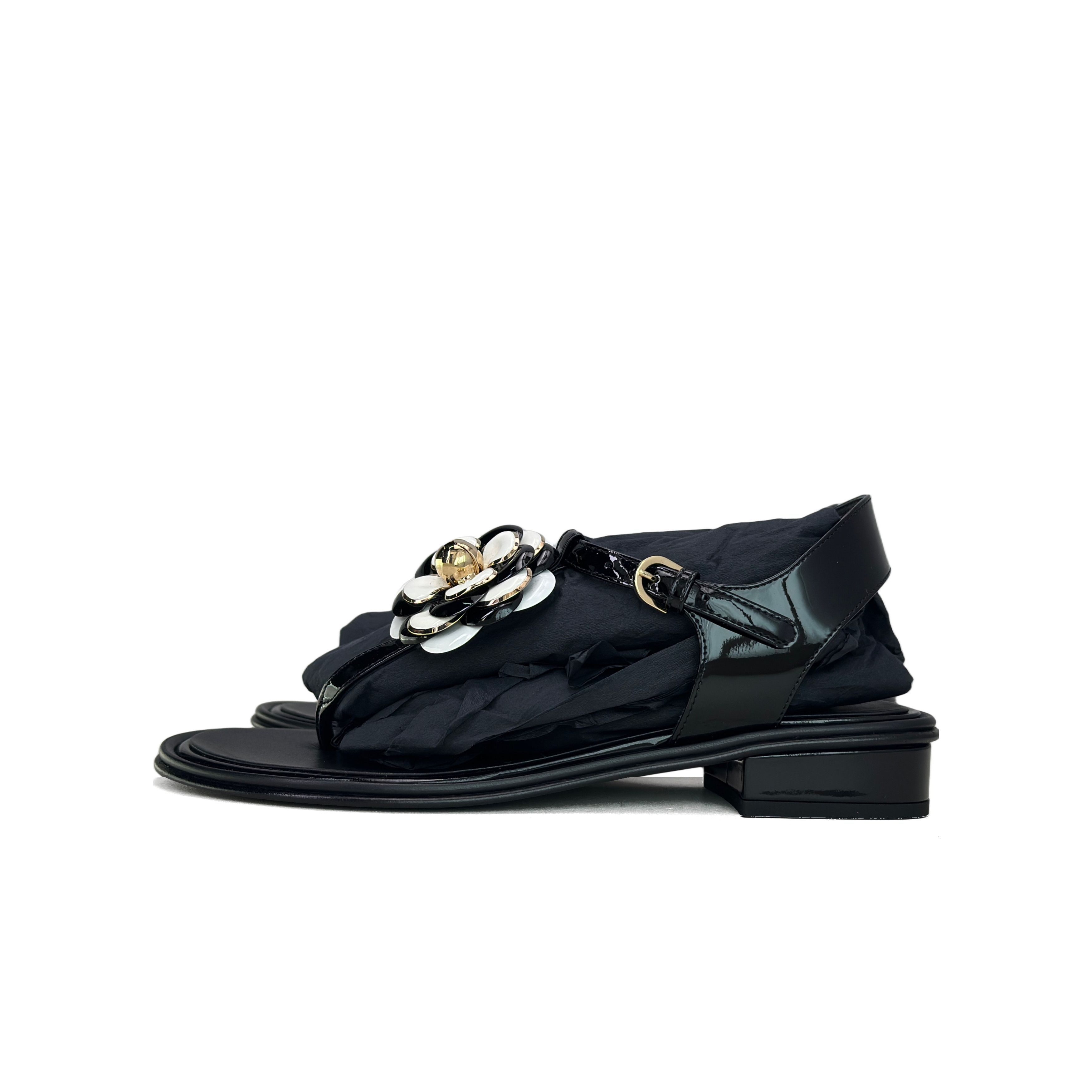 Chanel CHANEL Camellia Patent Leather Sandals Size 36.5 Size US 5.5 / IT 35.5 - 1 Thumbnail