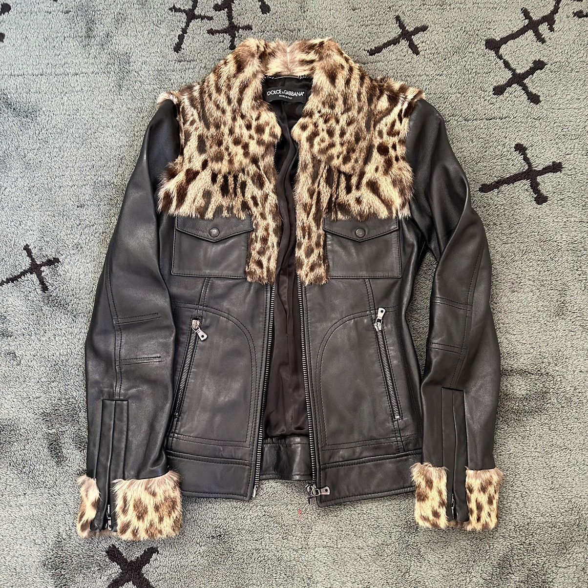 Image of Dolce Gabbana Leopard Fur Leather Jacket Archive Vintage in Black, Women's (Size XS)