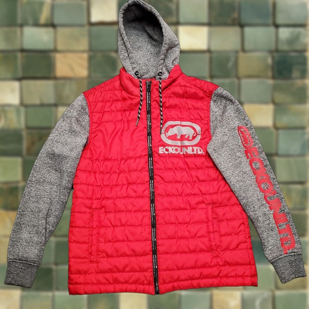 Ecko Unltd. VINTAGE Ecko Unltd Puffer Hoodie Jacket Mens Small Red Gray Hooded Zip Full Zip Casual Skate Outdoor Fleece Size US S / EU 44-46 / 1 - 1 Thumbnail