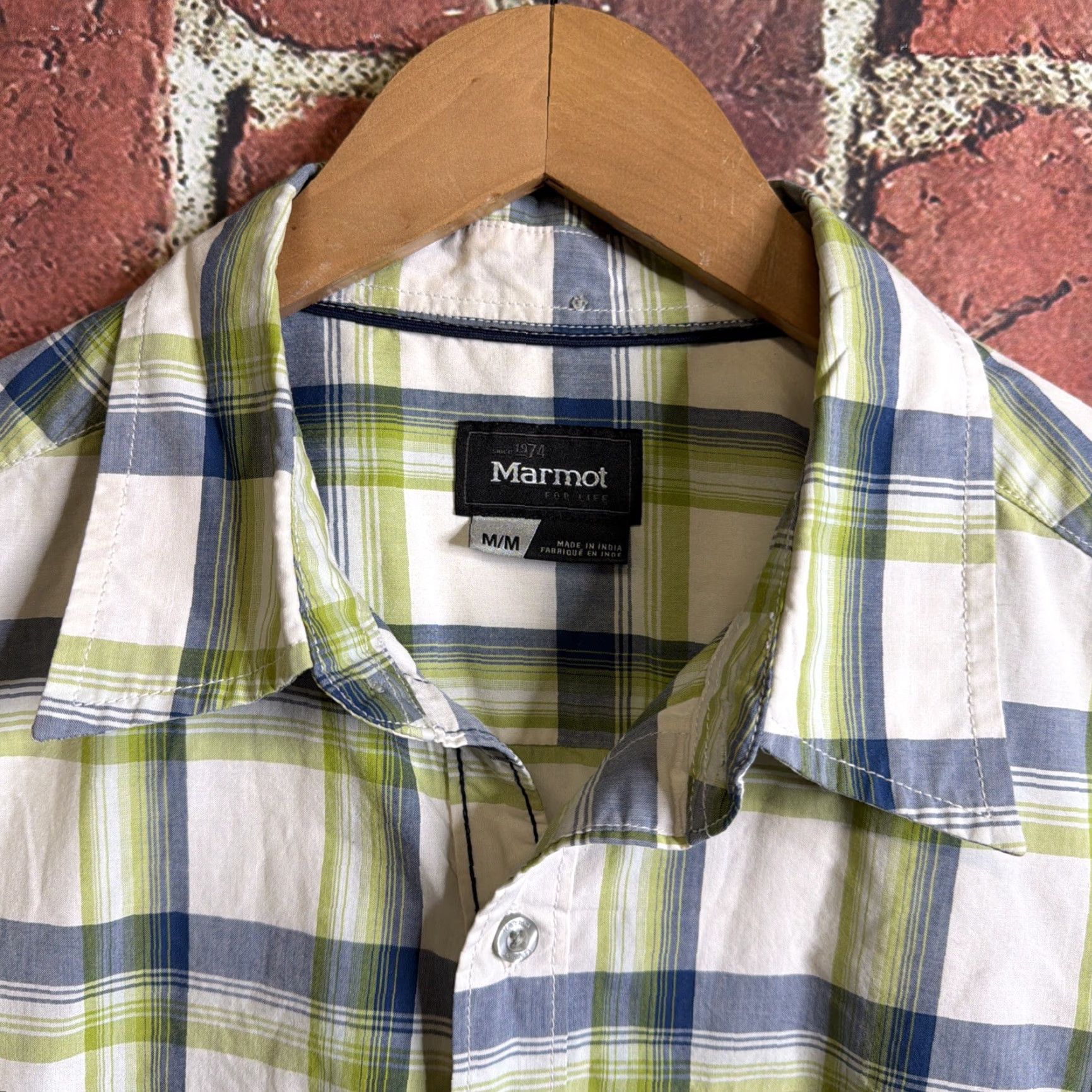 Marmot Marmot Shirt Mens Medium Blue Green Plaid Short Sleeve Button Up Hiking Outdoor Size US M / EU 48-50 / 2 - 2 Thumbnail