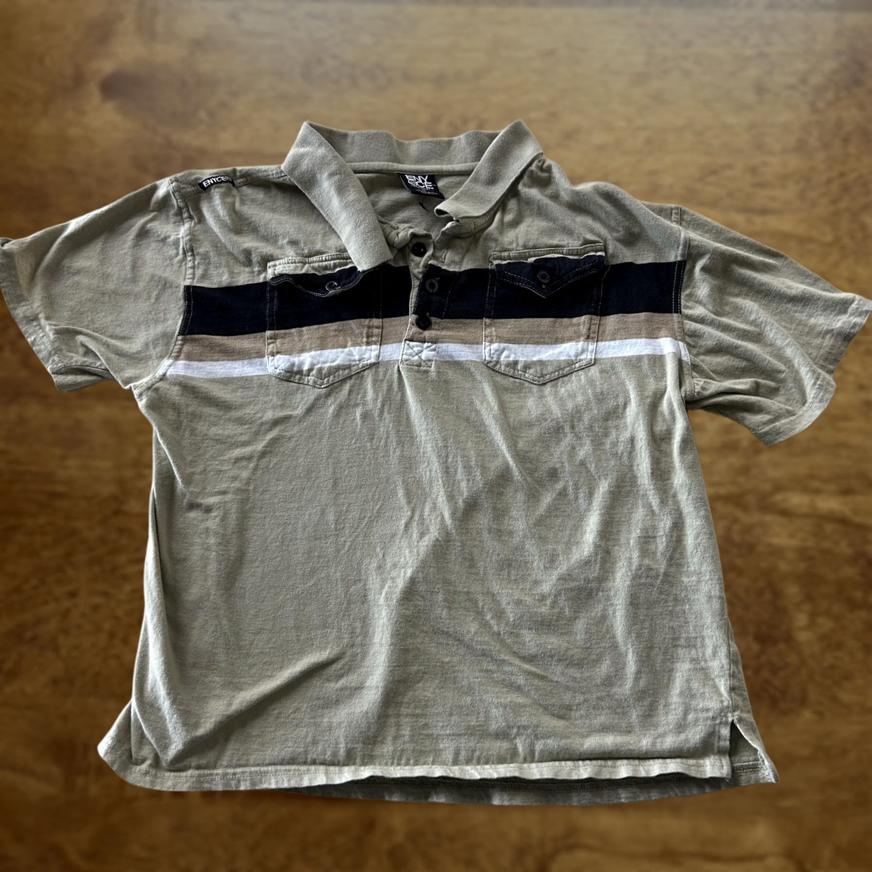 Enyce Enyce Polo Shirt Mens 3XL Beige Striped Short Sleeve 100% Cotton Big & Tall Size US XXL / EU 58 / 5 - 1 Thumbnail