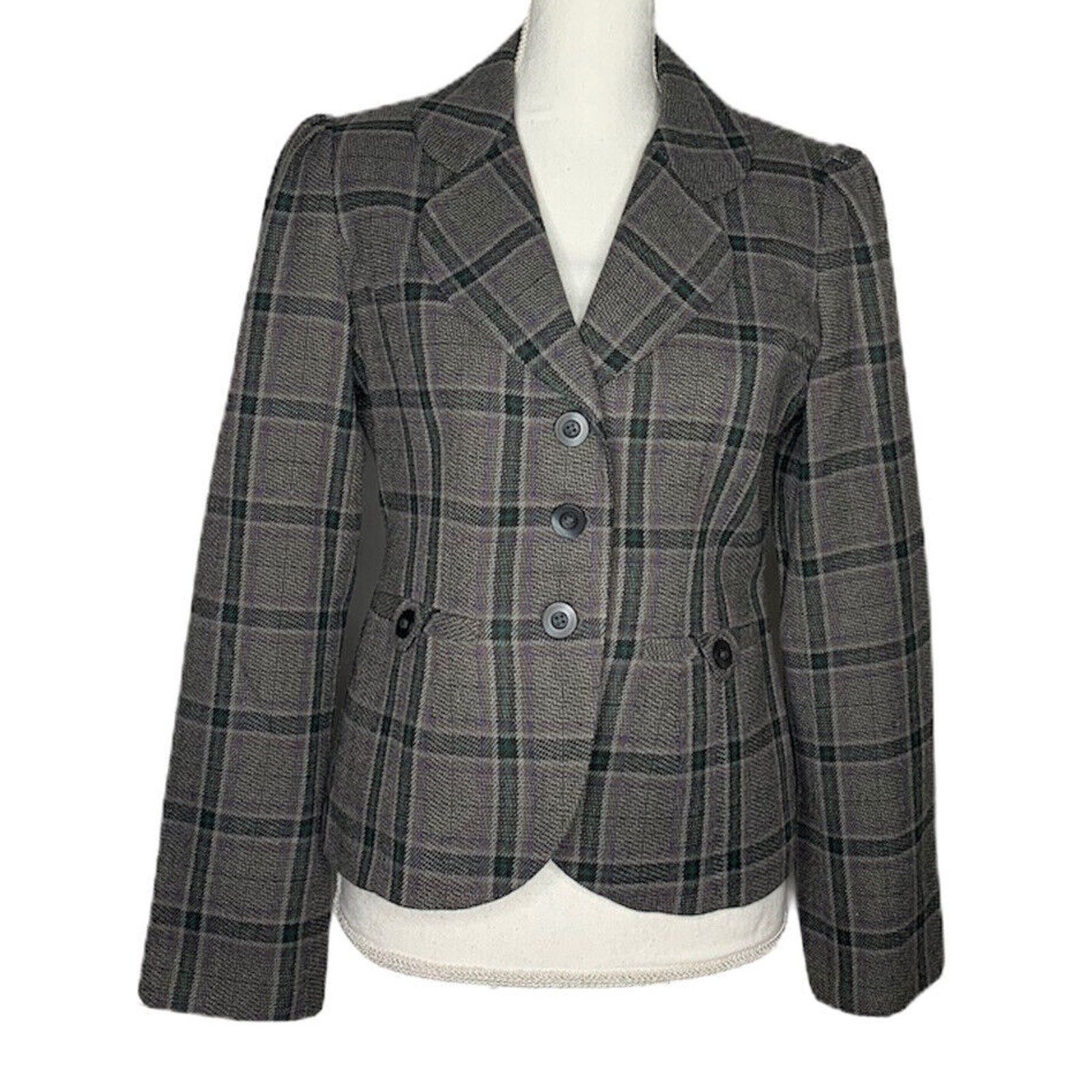 Mossimo Womens Mossimo Gray Purple Plaid Lined Wool Blend Blazer M Size M / US 6-8 / IT 42-44 - 1 Thumbnail