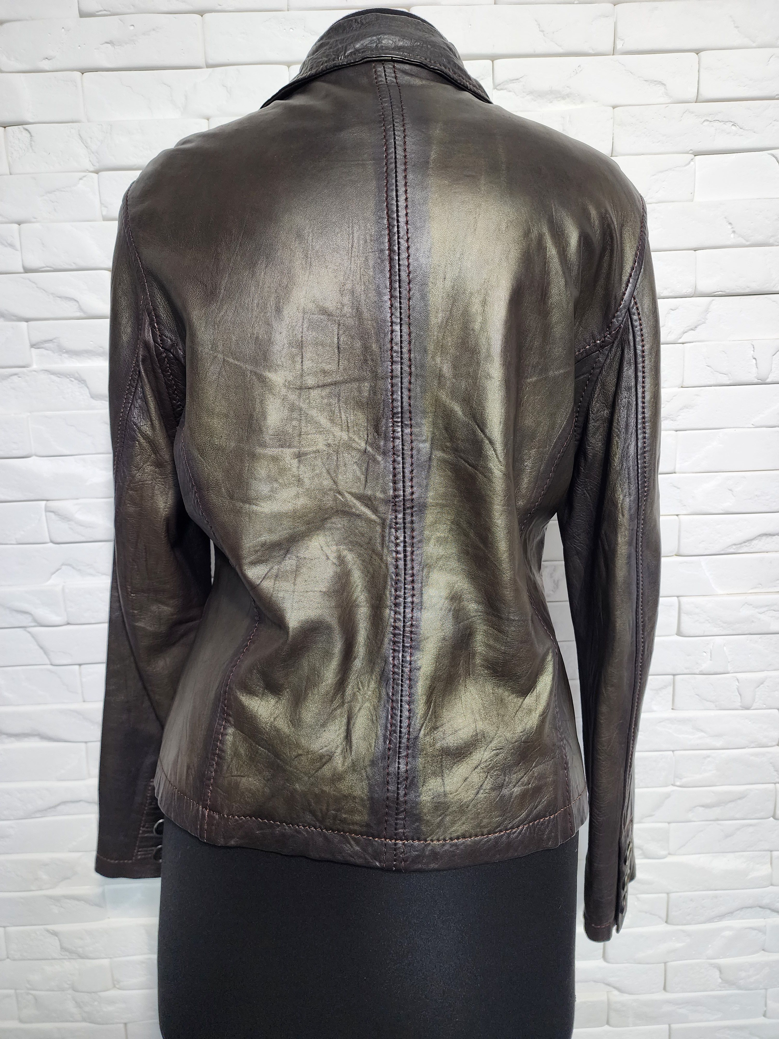 Other Brown Leather Jacket: Women's Fitted Blazer with Pockets Size L / US 10 / IT 46 - 4 Thumbnail