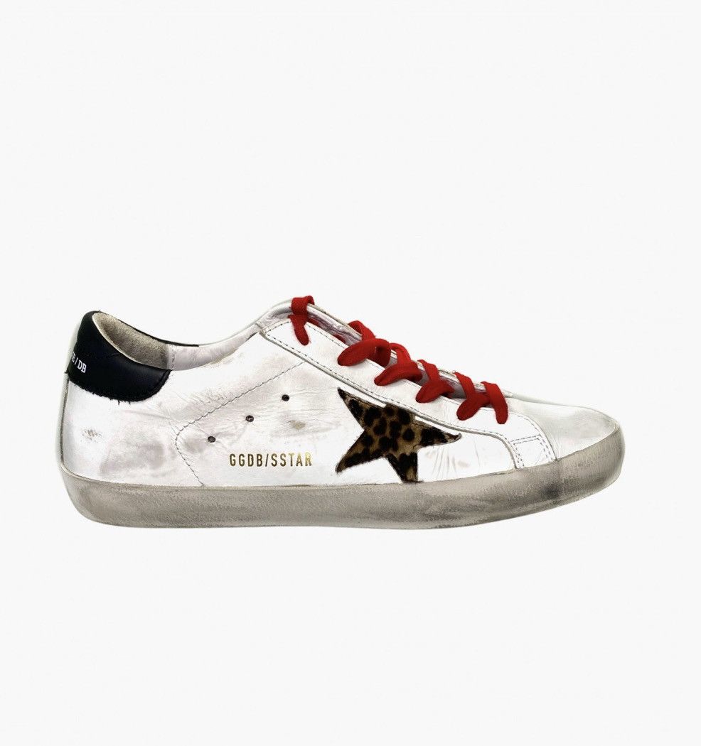 image of Golden Goose Superstar Leopard Calf Hair & Leather Sneakers in White, Men's (Size 12)