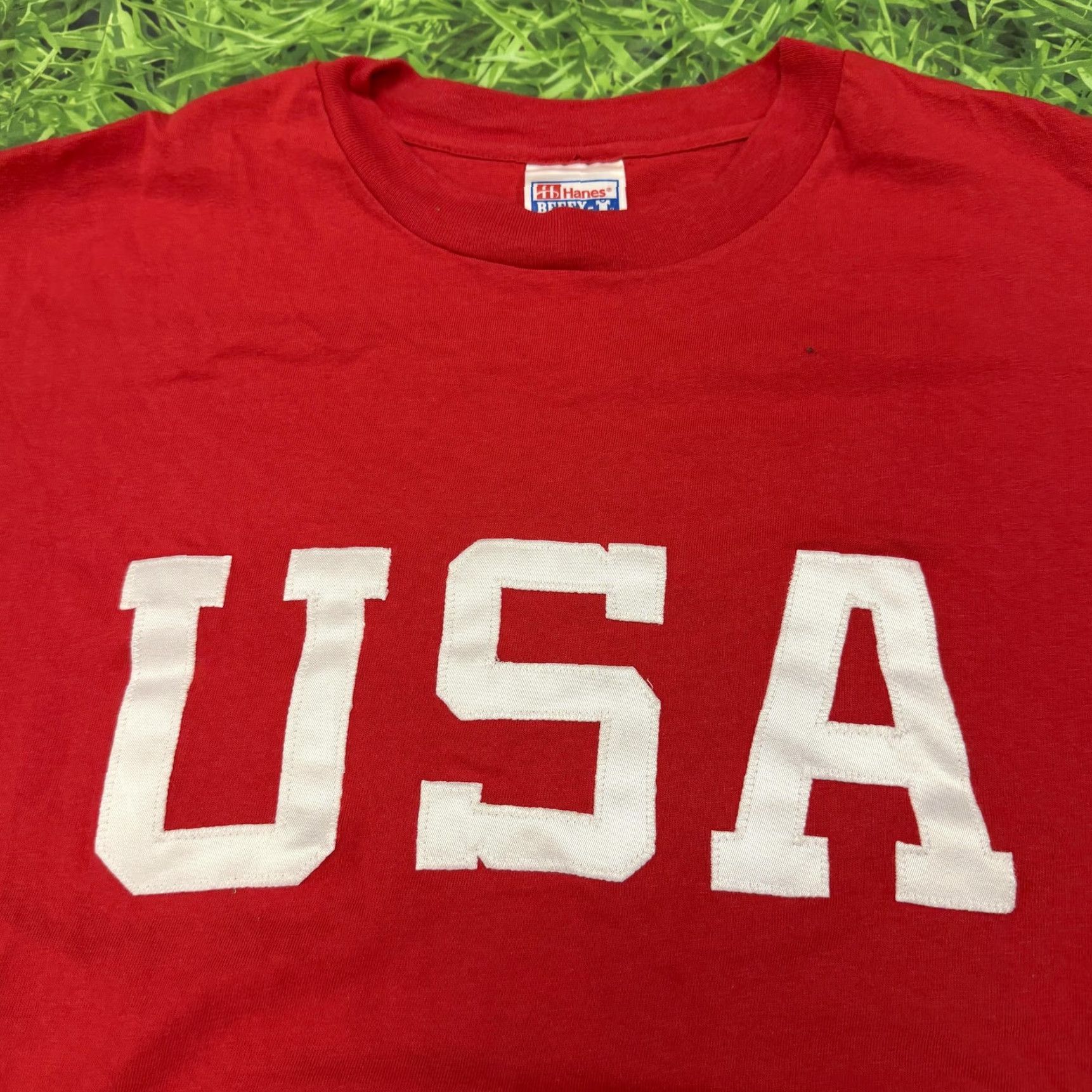 Hanes VINTAGE USA Shirt Mens XL Red Hanes Beefy-T 12 Sleeve Applique Graphic Patriotic Tee Size US XL / EU 56 / 4 - 3 Thumbnail