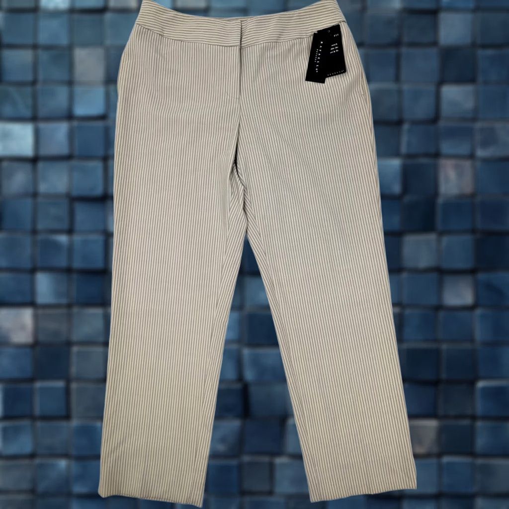 Vintage Rafaella Pinstripe Pants Women 12P (Petite) Casual Dress Pants Beige 31x28 Knit Cotton Spandex Regular Straight Modern Fit Size 30" / US 8 / IT 44 - 1 Thumbnail