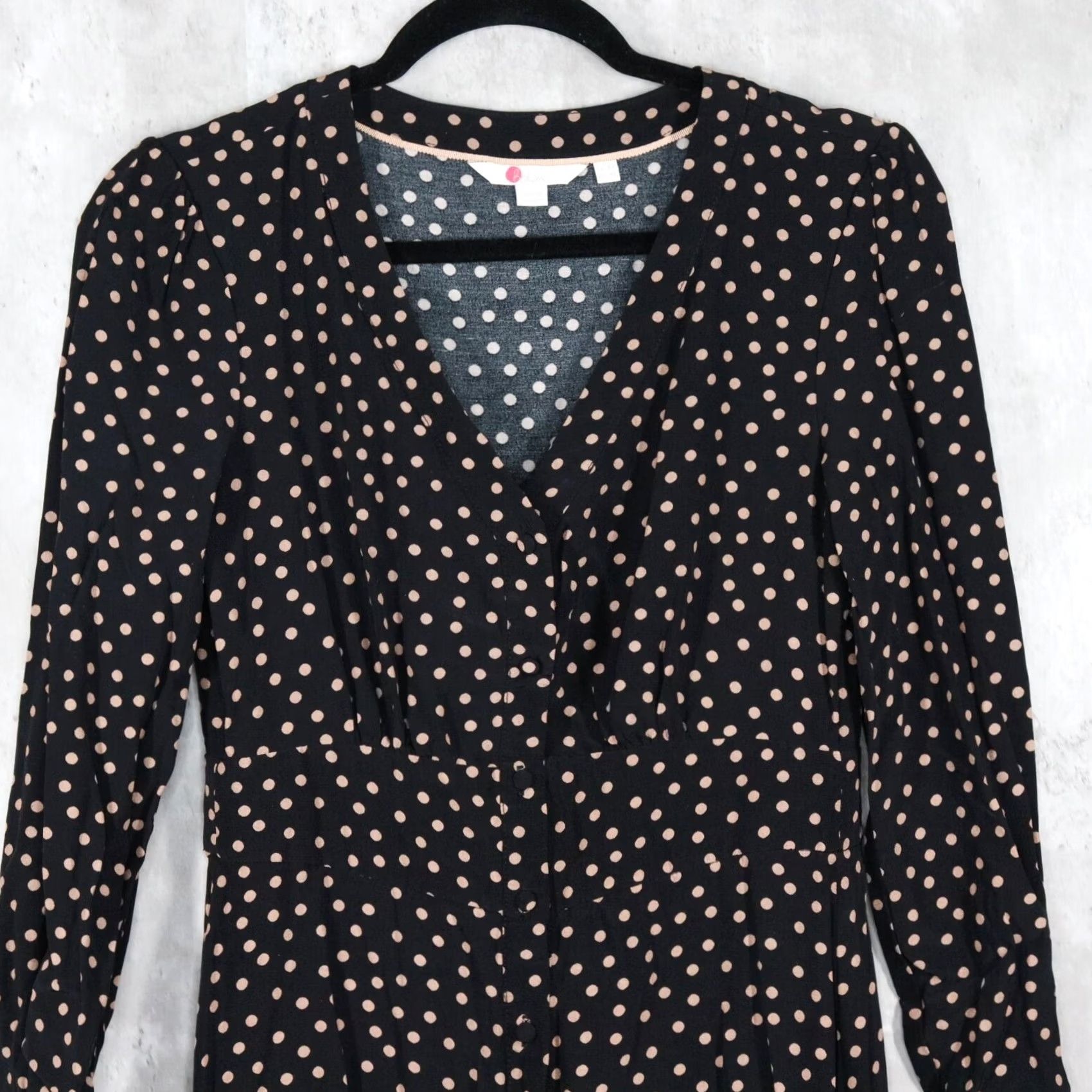 Boden Boden Midi Dress Womens Size 4 Black Beige Polka Dot Elsie Button Front Size S / US 4 / IT 40 - 2 Thumbnail