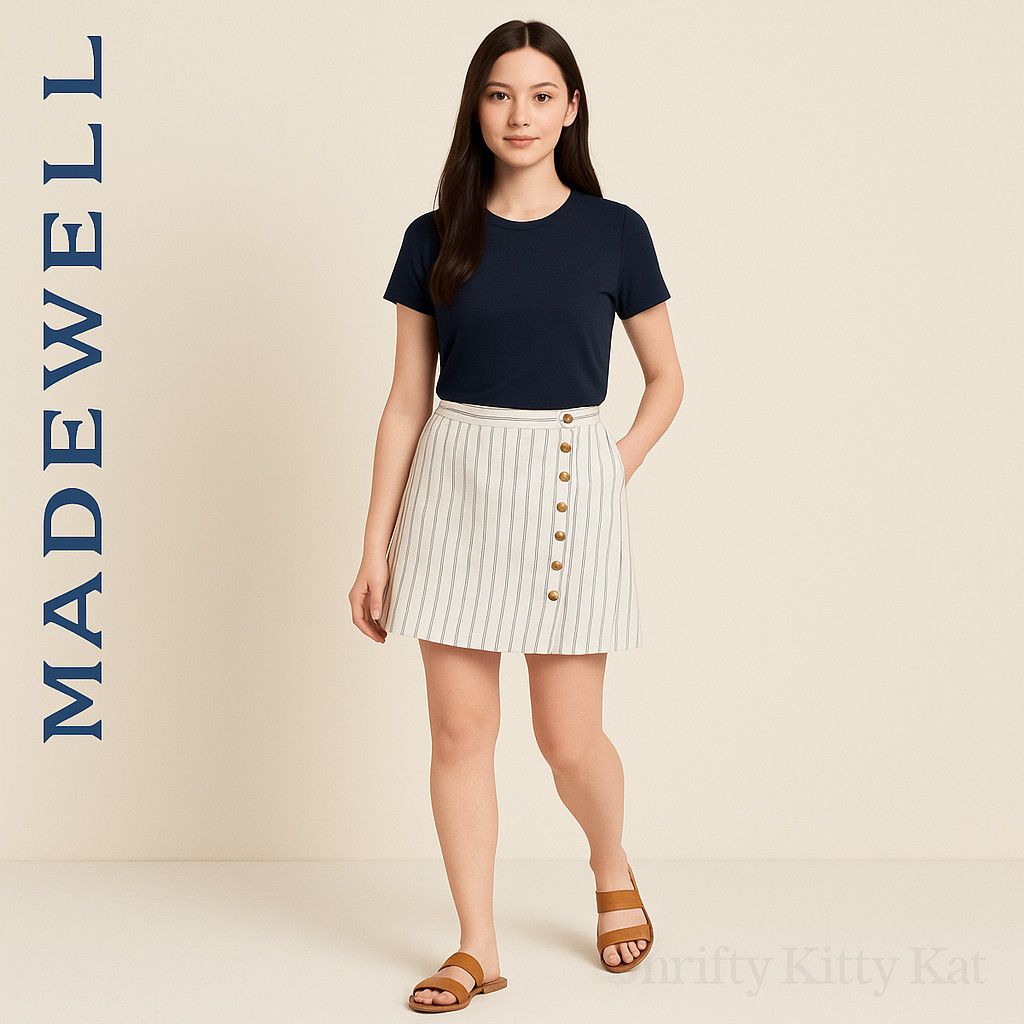 Madewell Madewell Button Front High Waist Linen Blend Mini Skirt 14 Size 36" / US 14 / IT 50 - 1 Thumbnail