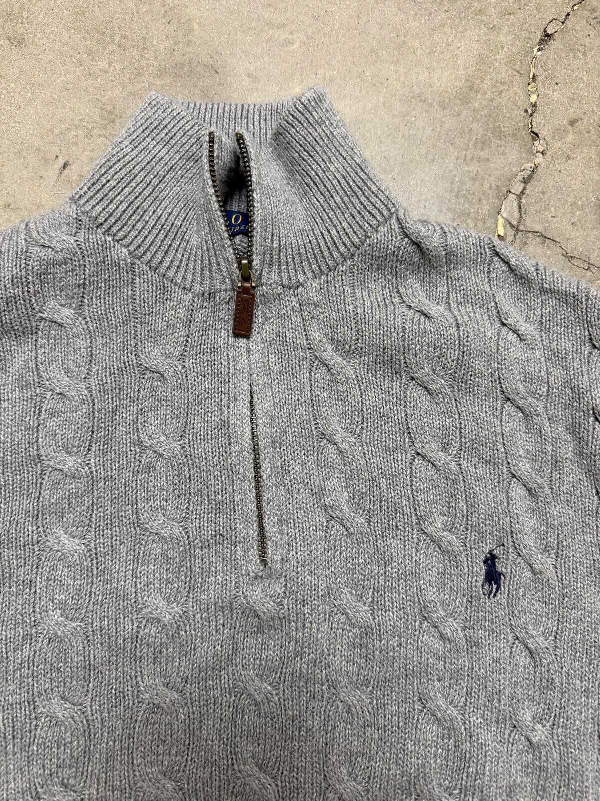 Polo Ralph Lauren Polo Ralph Lauren Cable Knit Quarter Zip Gray Sweater Size US XL / EU 56 / 4 - 2 Thumbnail