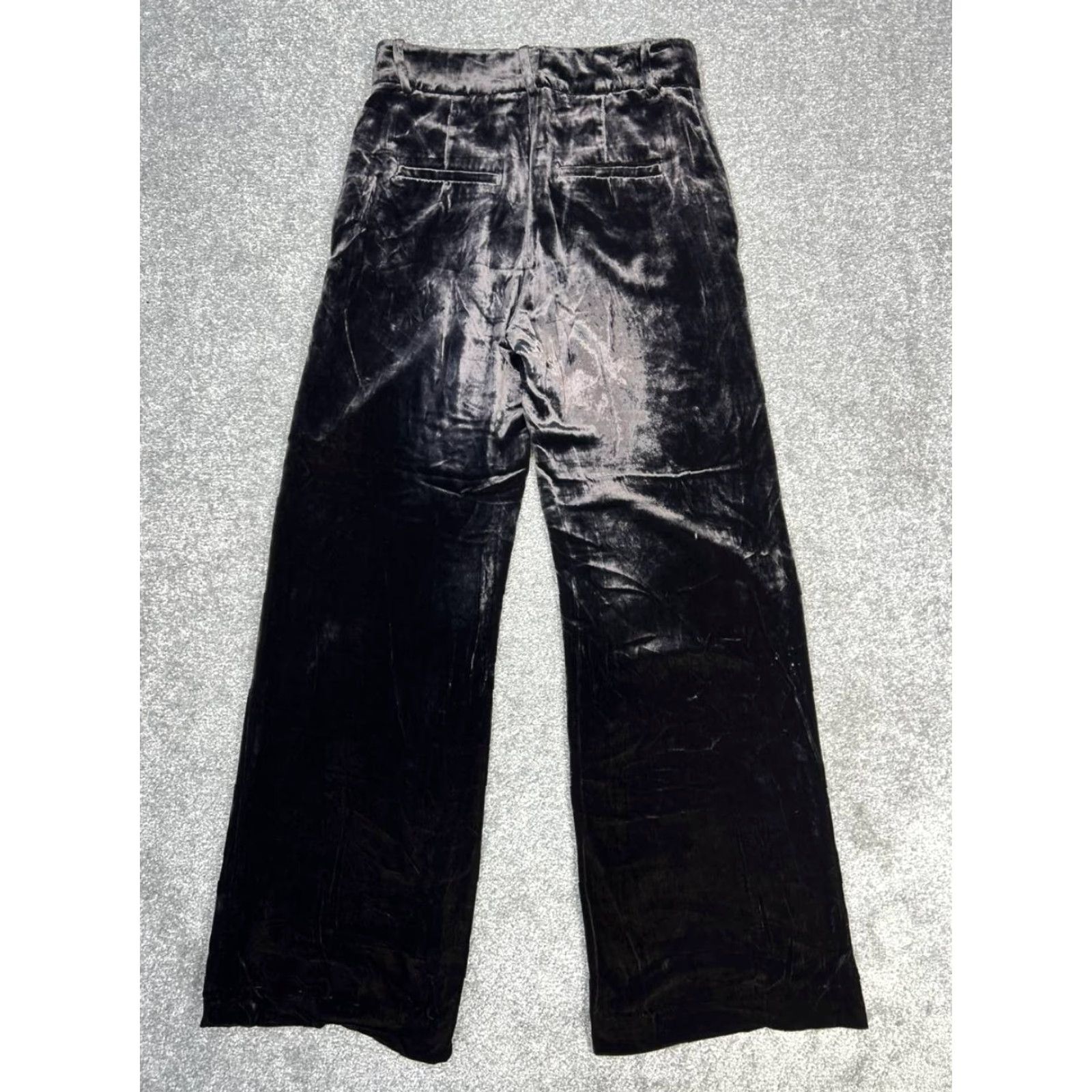 Zara ZARA Velvet Pants Women's XS Black High Rise Wide-Leg Flat Front Casual Wool Blend? (Wait) Size 26" / US 2 / IT 38 - 2 Thumbnail