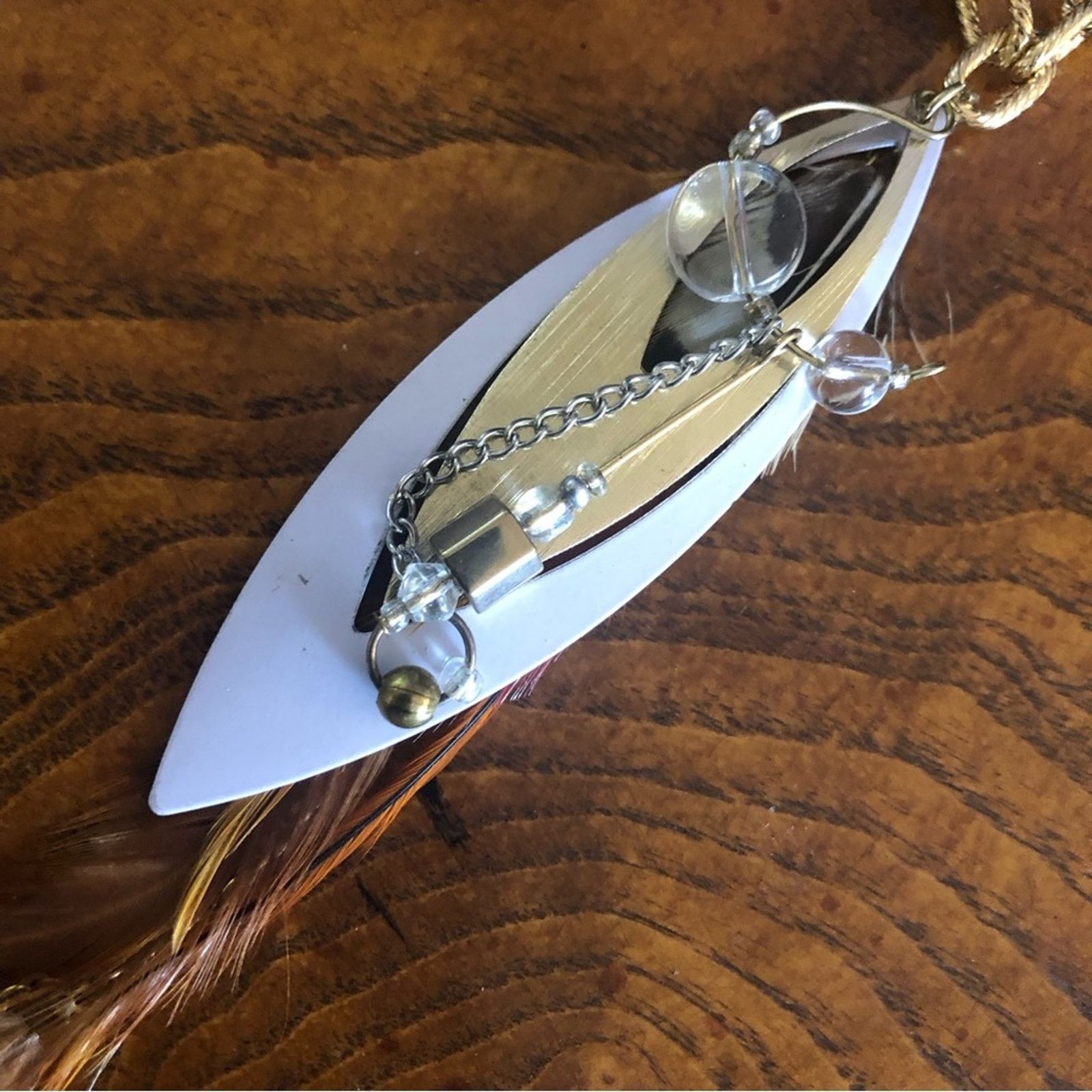 Handmade Handcrafted repurpose genuine feather dangle necklace Size ONE SIZE - 8 Thumbnail