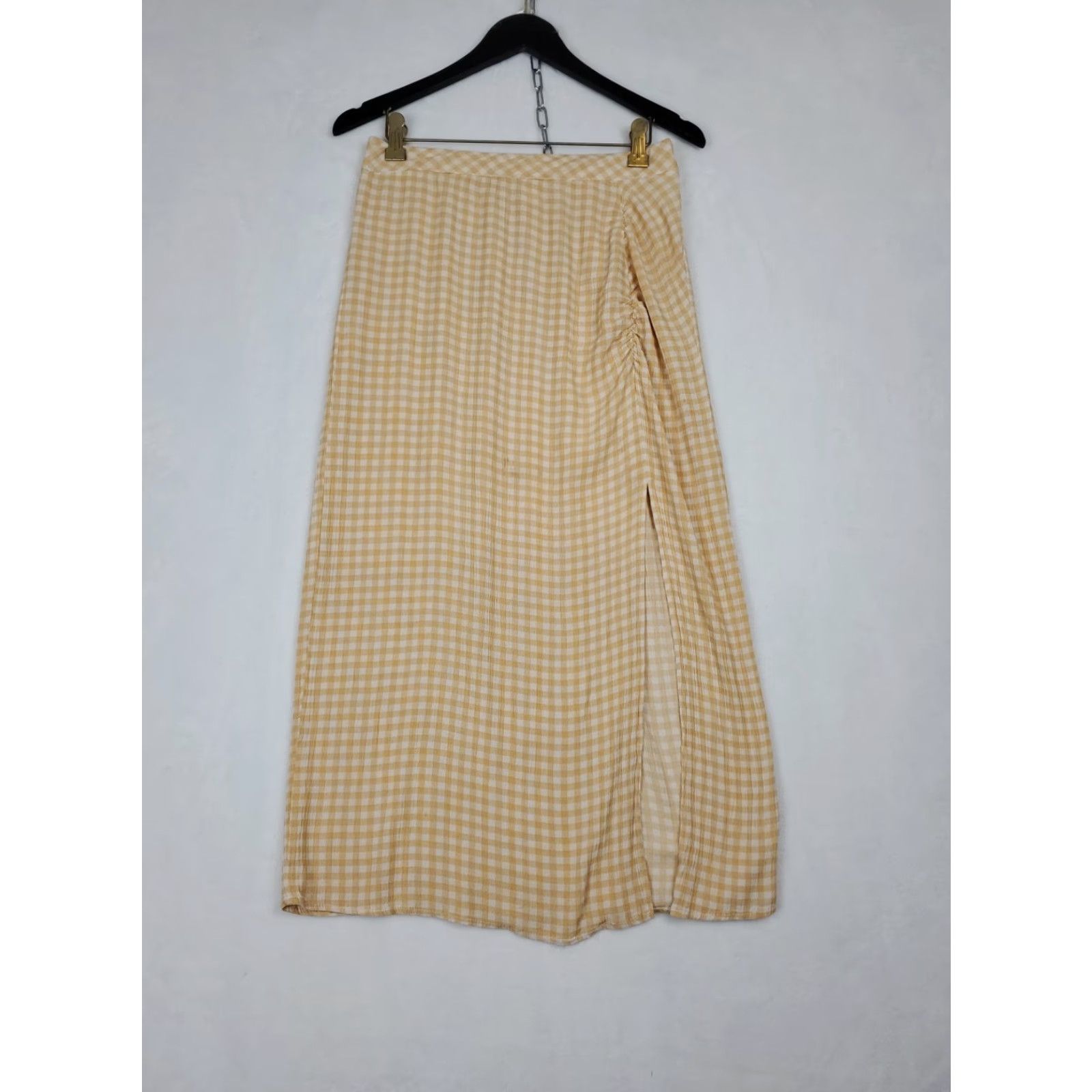 YOKE Promesa Maxi Skirt Orange Gauzy Check Plaid Smocked Yoke SZ S Bohemian Southwestern Long Stretchable Elastic Lined Damaged-Free (Adults) Womens Size 28" / US 6 / IT 42 - 3 Thumbnail