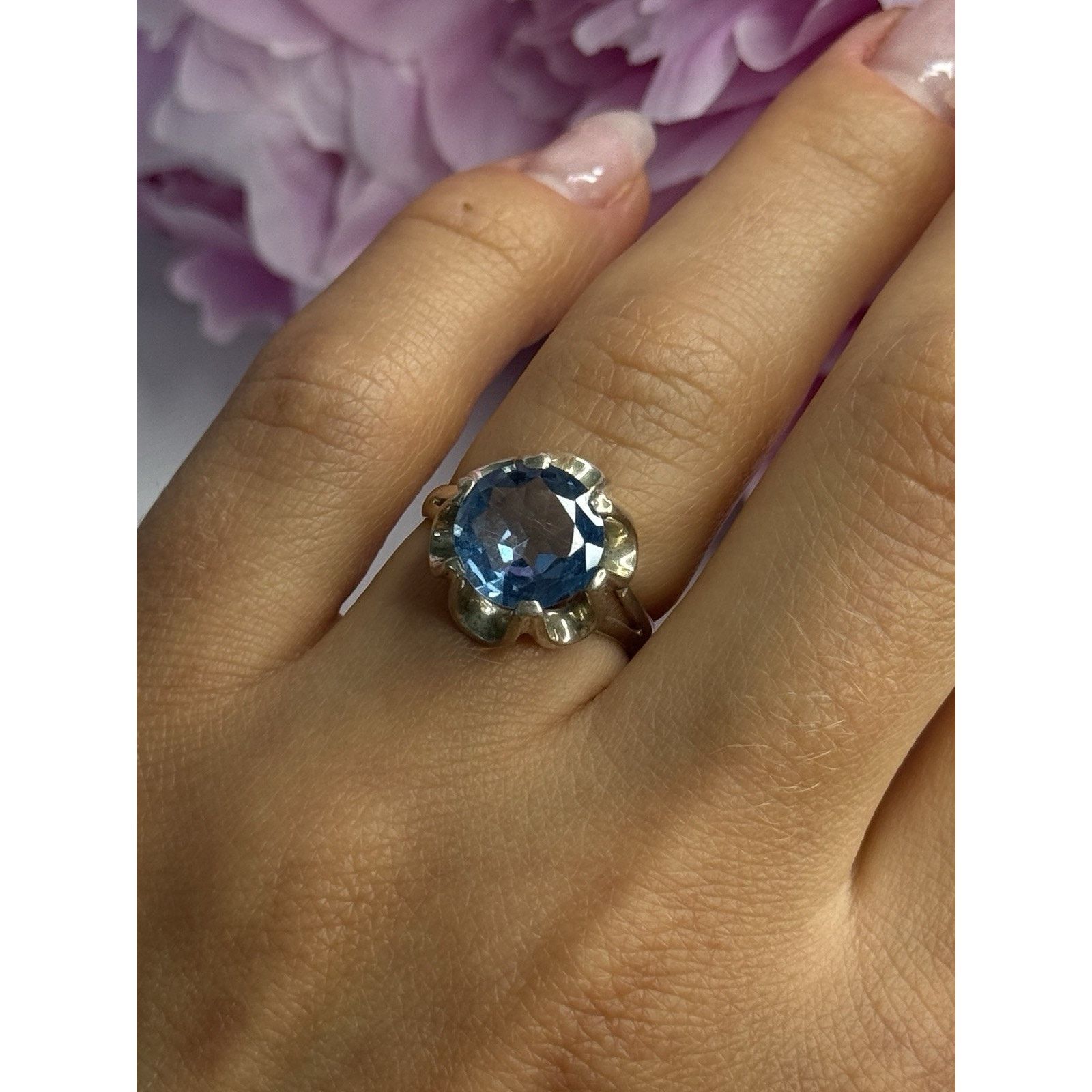 Jewelry 925 Sterling Silver Aquamarine Flower Ring Size 6, Women's