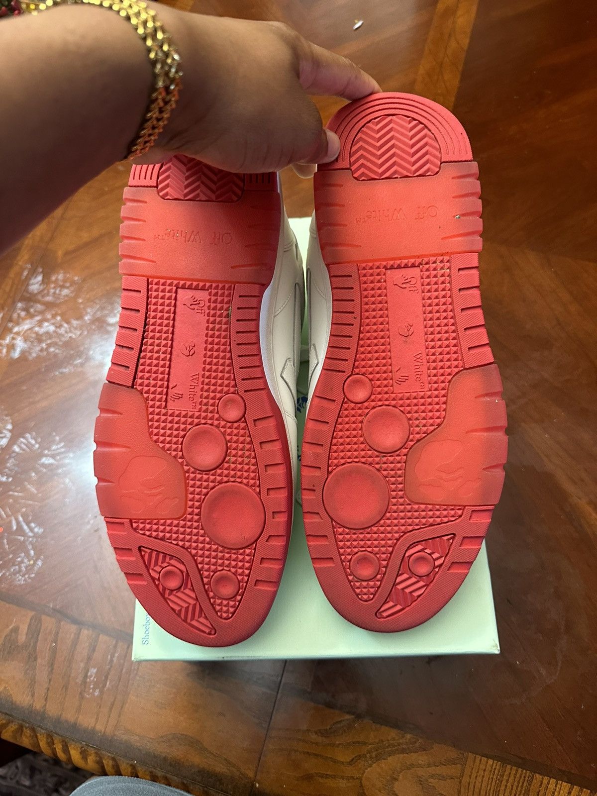 Off-White OFF-WHITE White & Red Out Of Office 'For Walking' Sneakers Size US 12 / EU 45 - 5 Thumbnail