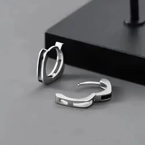 Japanese Brand 925 Silver Plated Geometry Hoop Earrings for Men Women Size ONE SIZE - 4 Thumbnail