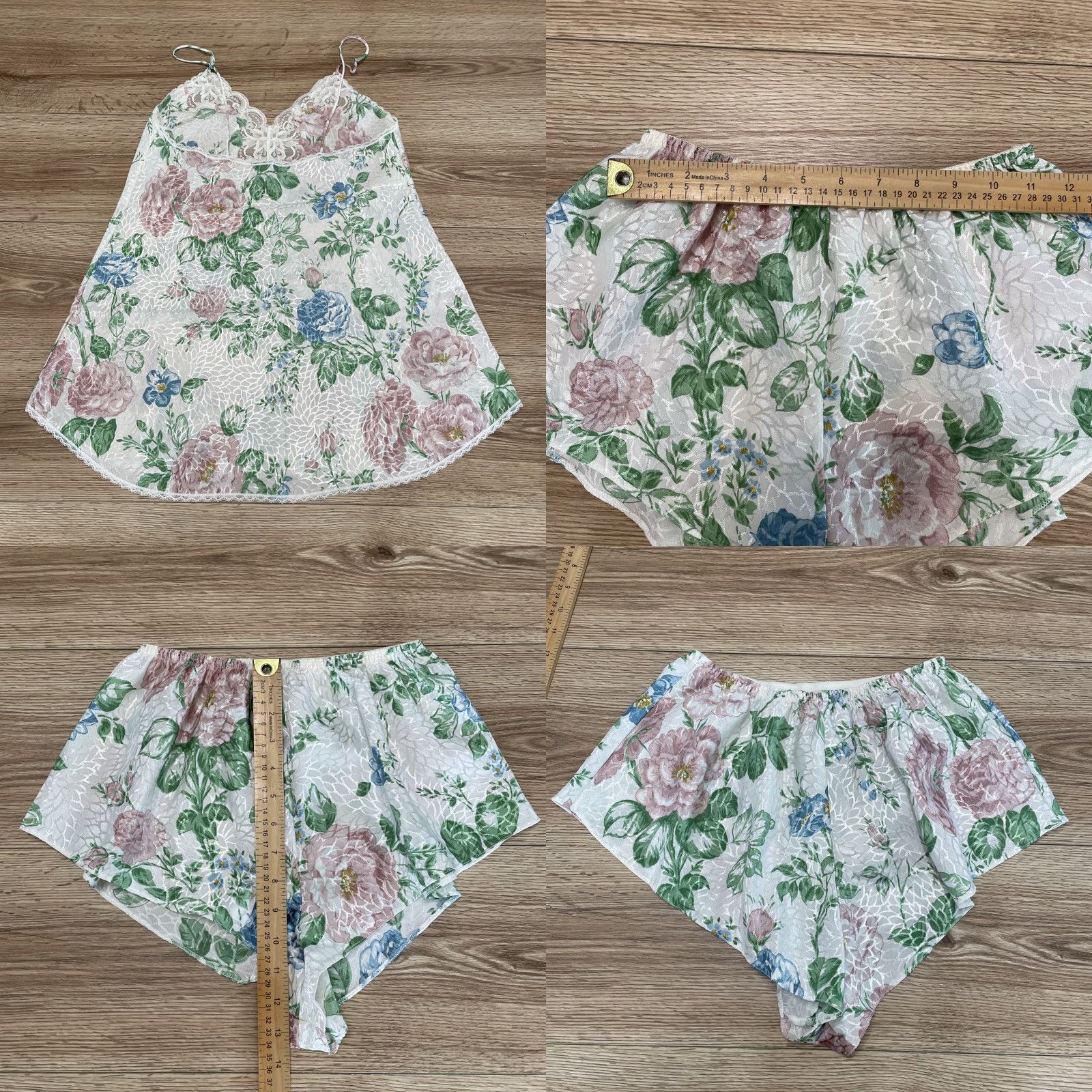 Vintage VINTAGE Deena Women's Sleep Set 2 Piece Floral Tank Camisole Top & Tap Pants Size Medium White Size M / US 6-8 / IT 42-44 - 8 Thumbnail