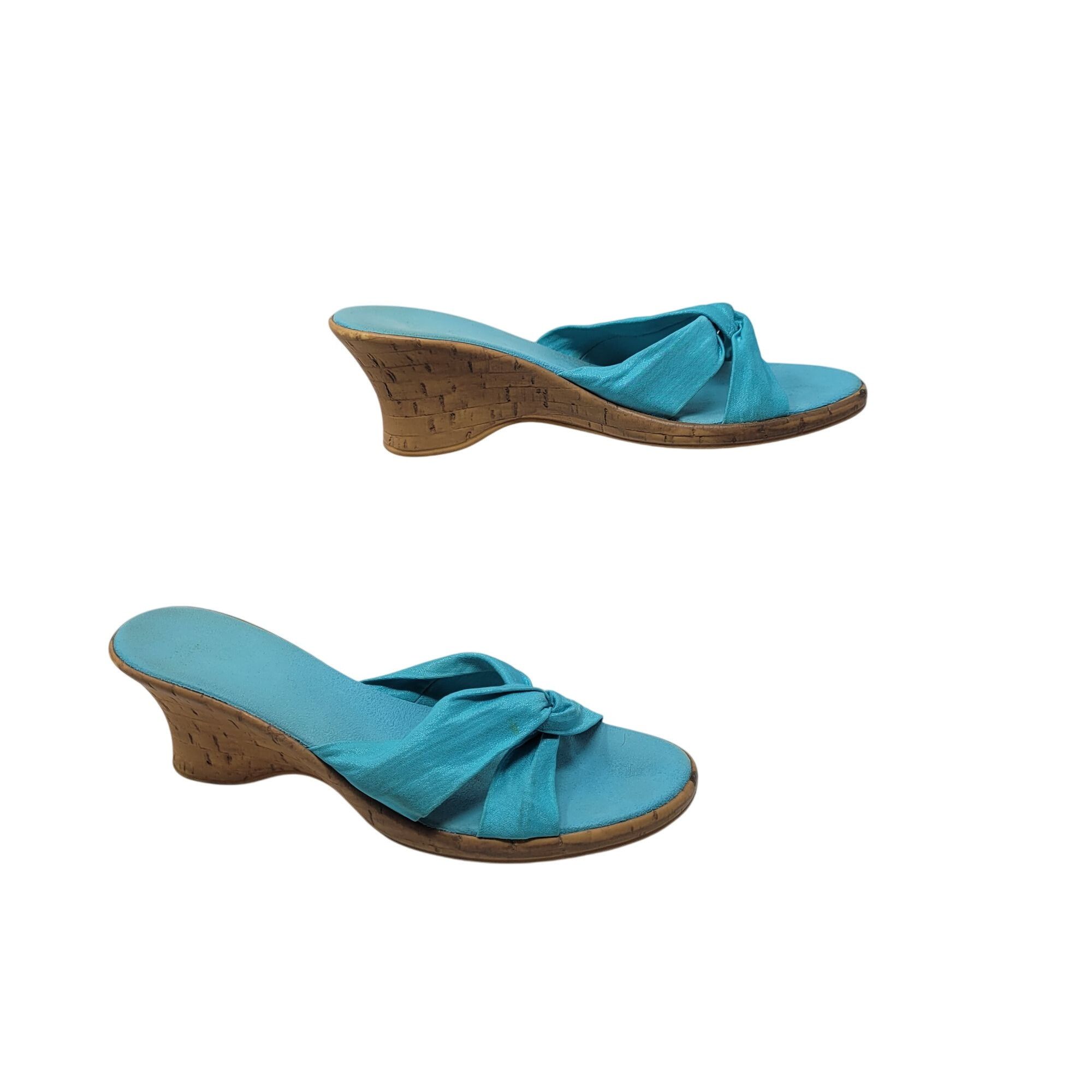Vintage Vtg Vegan Handmade Italian Wedge Sandals Sz 10 Aqua Knotted Size US 10 / IT 40 - 6 Thumbnail