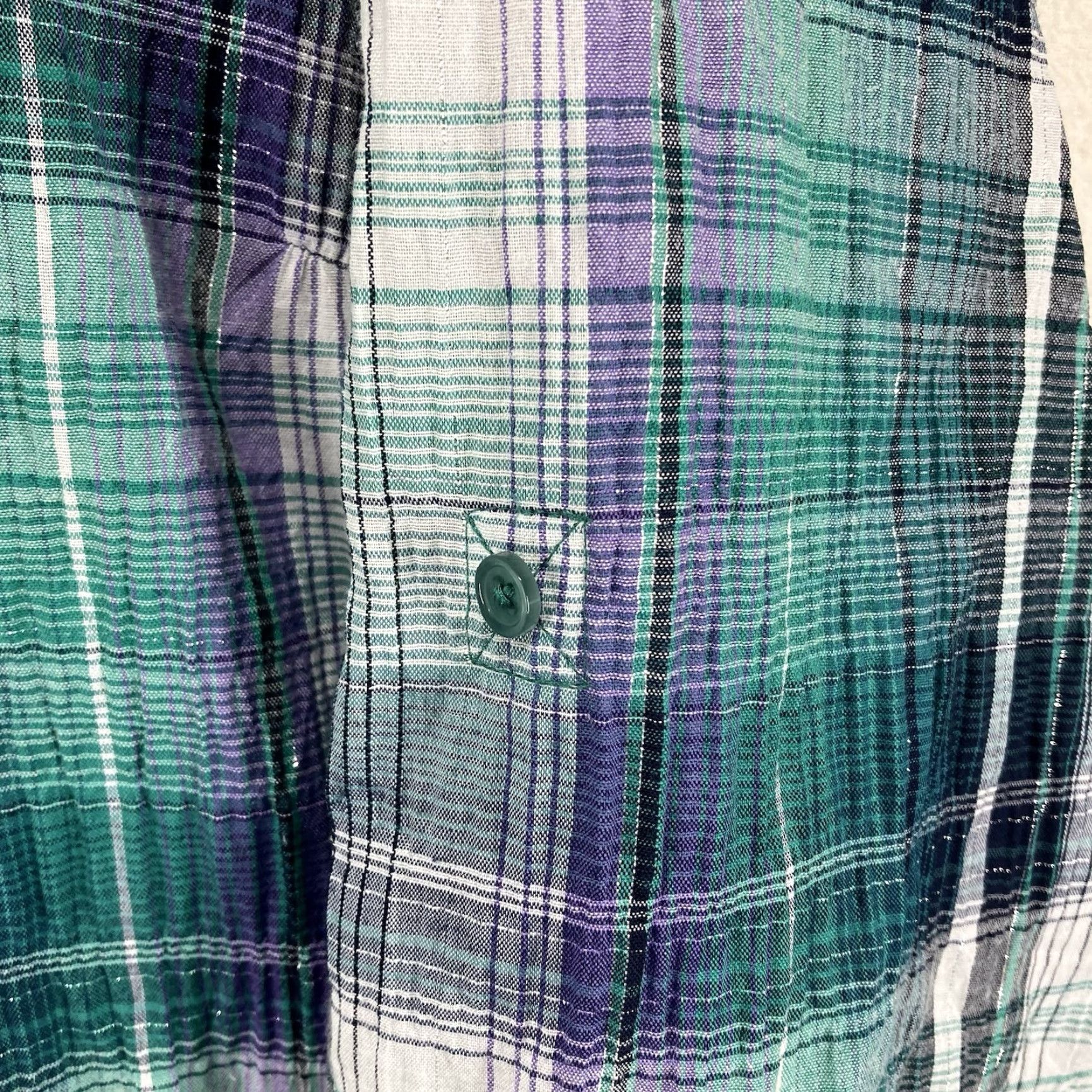Faded Glory Women's Western Style Shirt 2XL Button Up Colorful Greens Purple Silver Thin Size XXL / US 16-18 / IT 52-54 - 6 Thumbnail