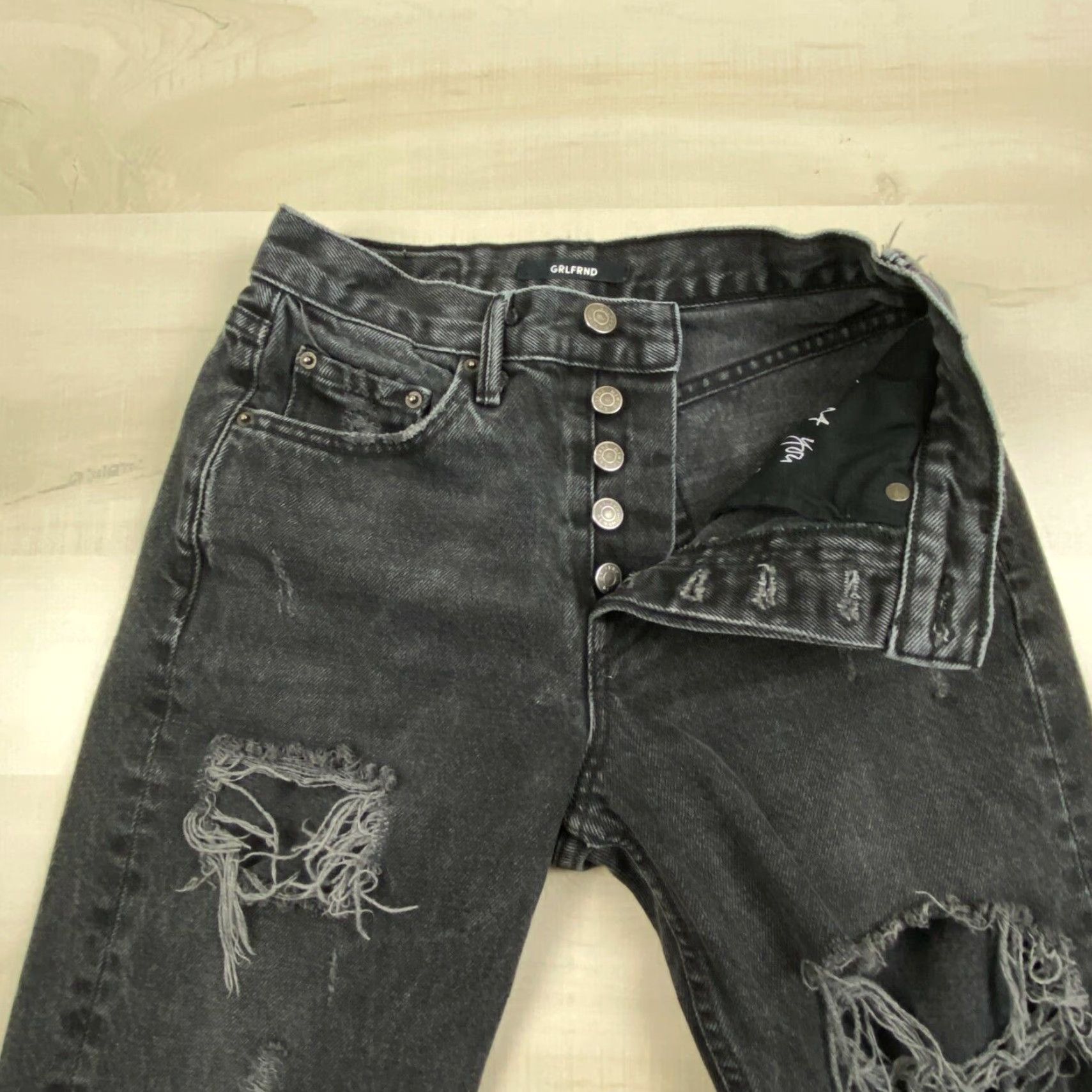 GRLFRND Grlfrnd Womens Black Distressed Skinny Jeans 24 High Waist Size 42" / US 20 - 3 Thumbnail