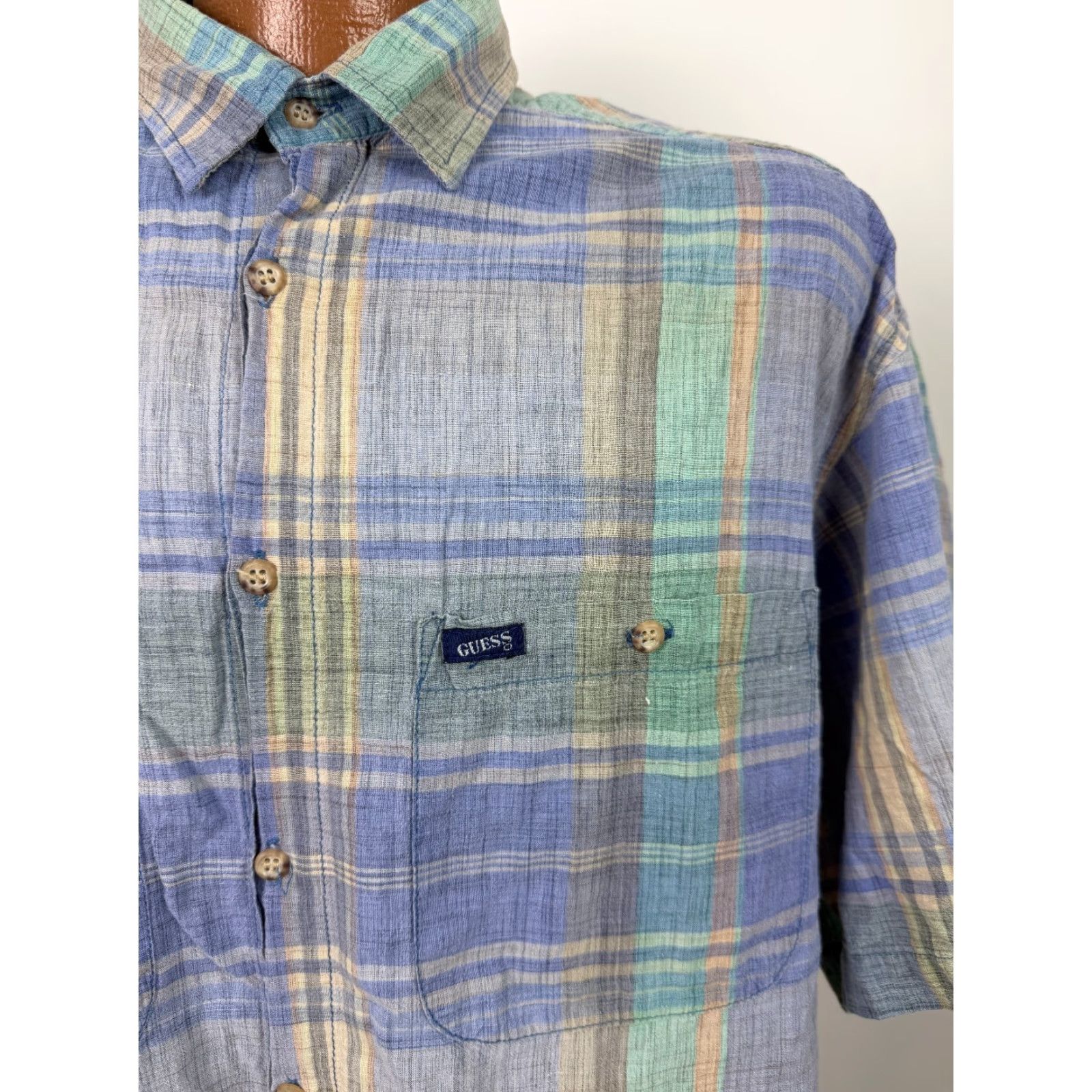 Guess VINTAGE GUESS Button-Up Shirt Men Large Blue Plaid Cotton 80s 90s Casual Work USA Size US L / EU 52-54 / 3 - 2 Thumbnail
