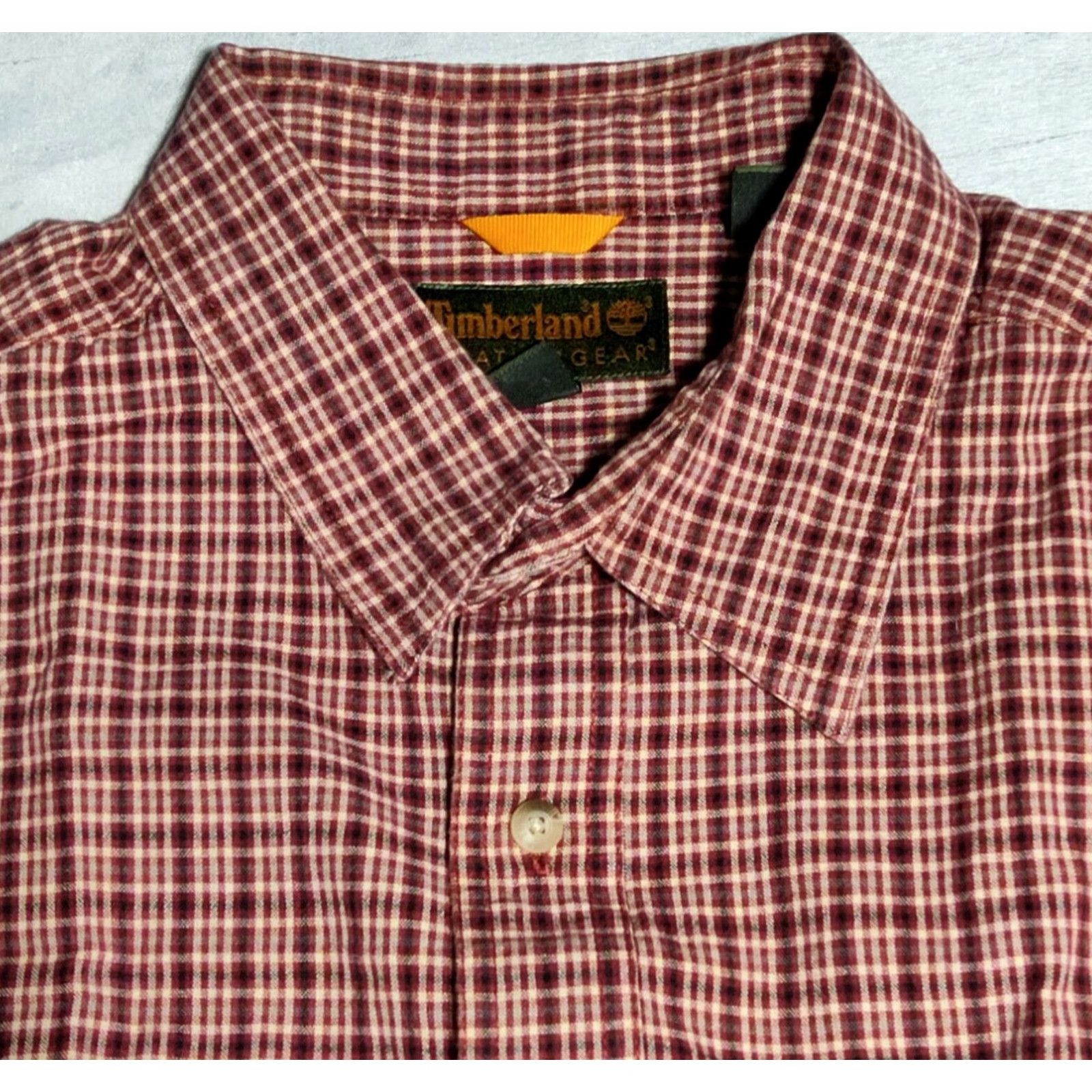 Timberland TIMBERLAND WEATHER GEAR Men Large Burgundy Check 100% Cotton Button-Up Shirt Size US L / EU 52-54 / 3 - 7 Thumbnail