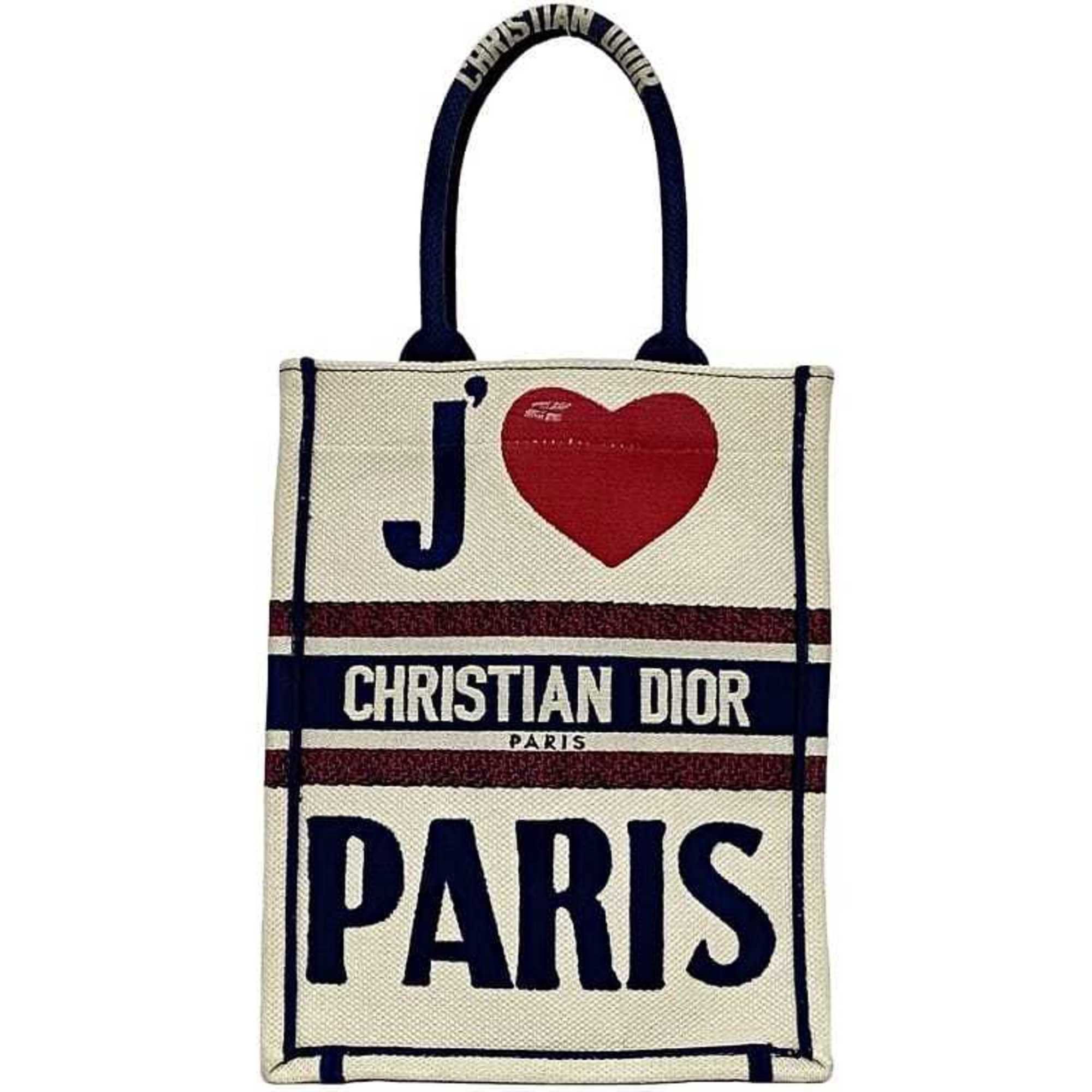 Dior Christian Dior Handbag Book Tote Vertical f-22696 White Navy Red Canvas 50-MA-0241 Freestanding Heart Embroidery Size ONE SIZE - 1 Thumbnail