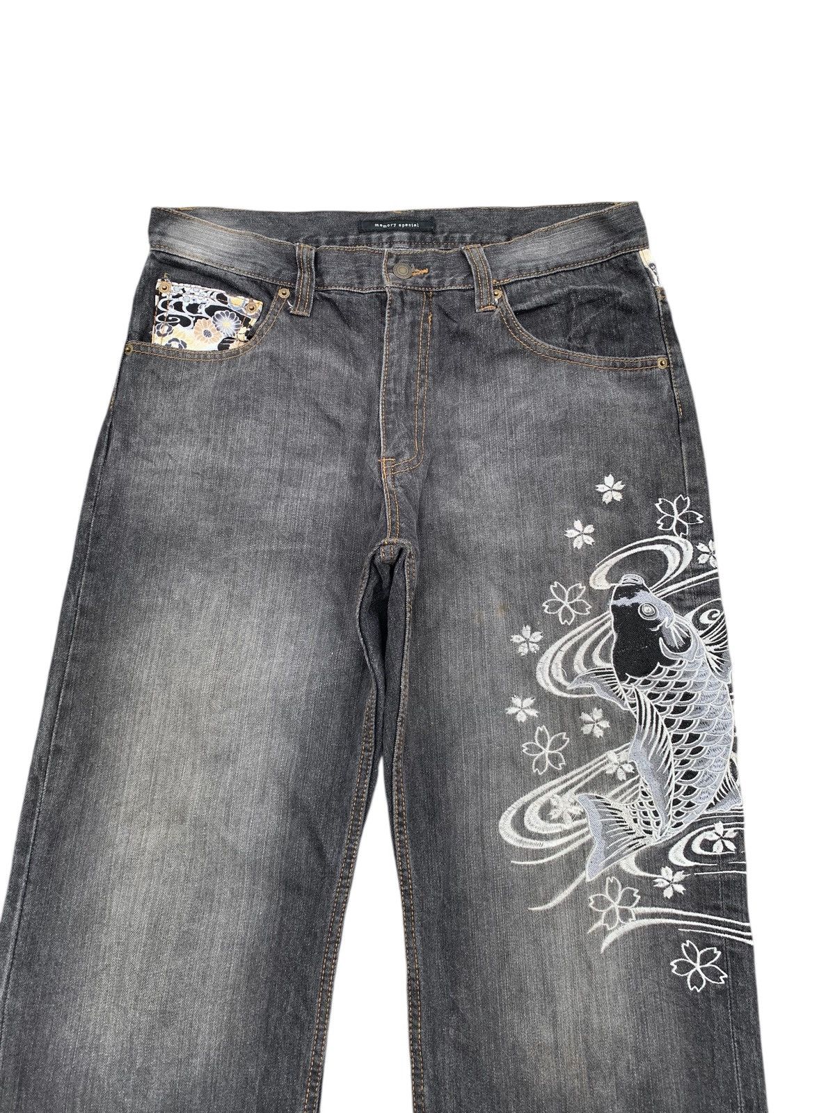 Karakuri Tamashii JAPANESE DOMINATE FISH KOI EMBROIDERED LIKE KARAKURI DENIM Size US 33 - 13 Thumbnail