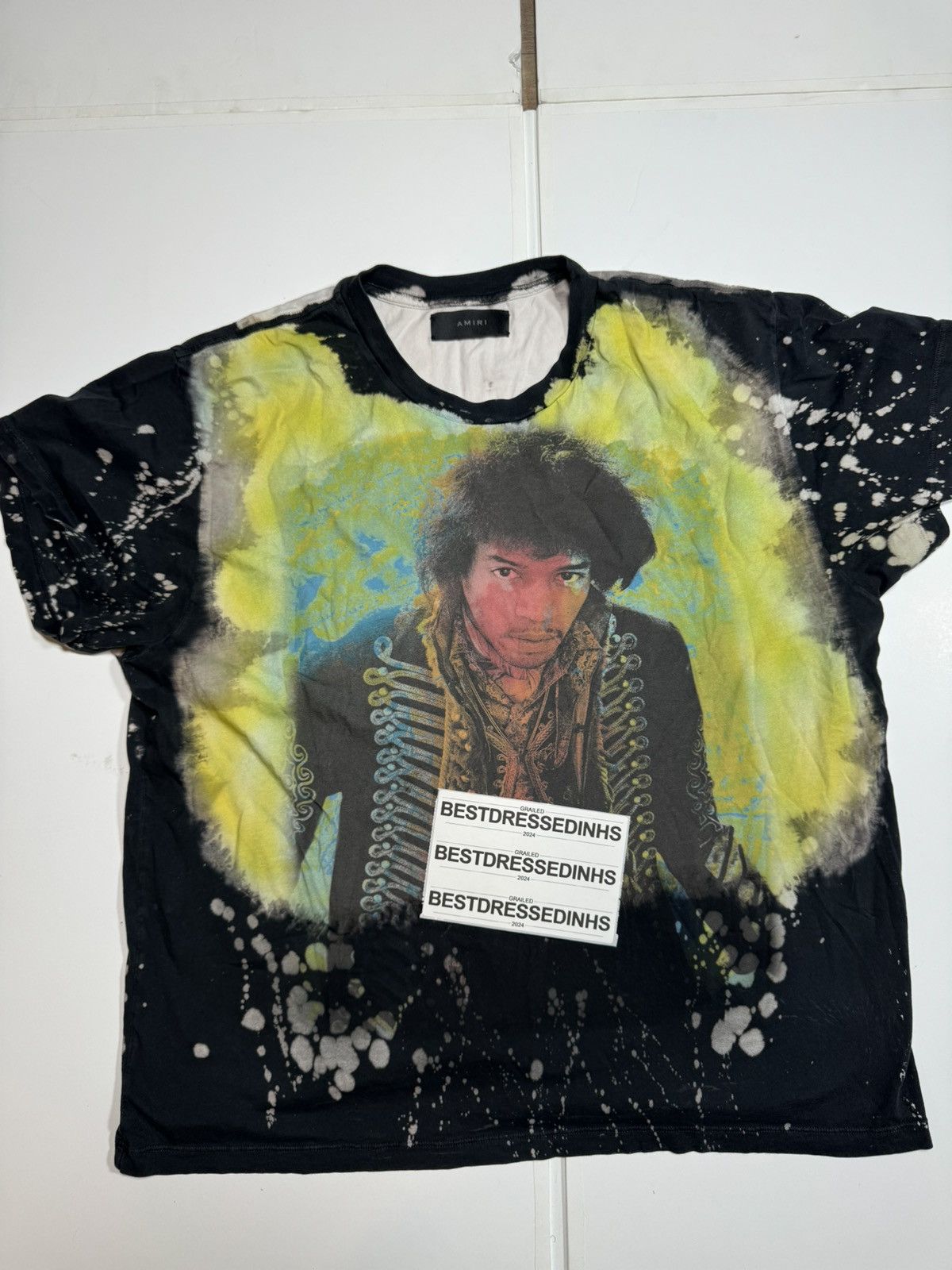 image of Amiri Jimi Hendrix Bleached-Effect T-Shirt in Black, Men's (Size XL)
