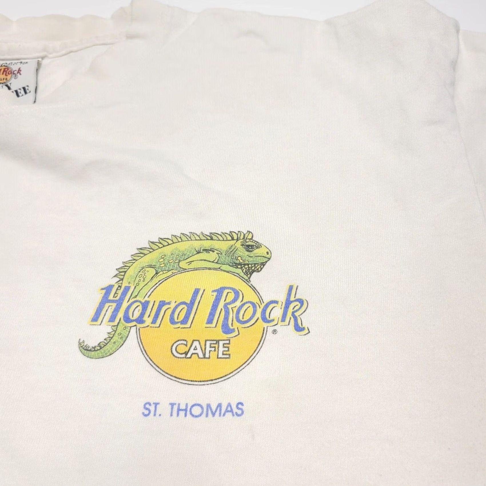 Hard Rock Cafe VINTAGE 90s Hard Rock Cafe St. Thomas T-Shirt Heavy White XL Iguana Sunset Mens Short Sleeve Distressed Size US XL / EU 56 / 4 - 5 Thumbnail