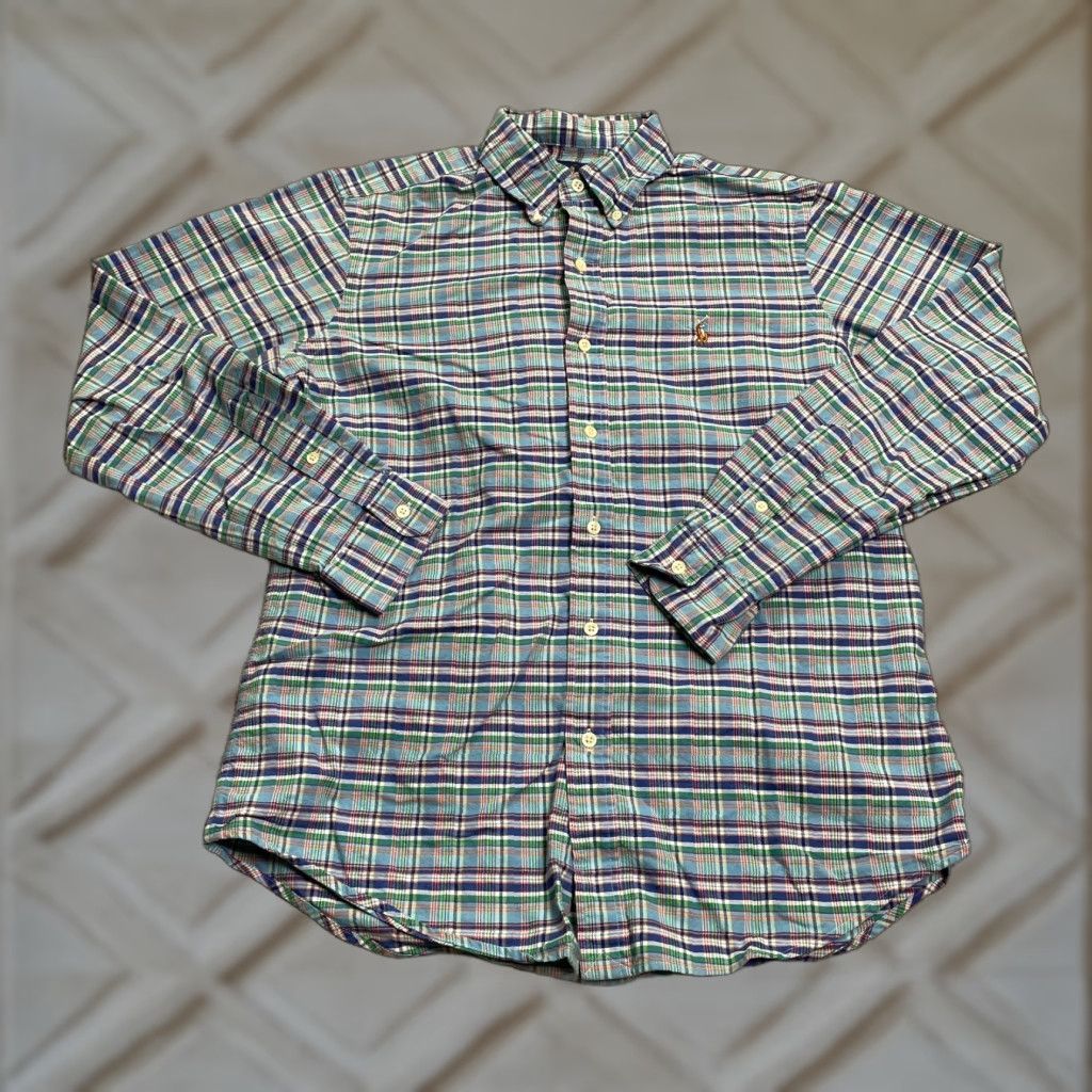 Ralph Lauren Flannel Shirt Men Medium Multicolor Plaid Long Sleeve Button-Up Casual