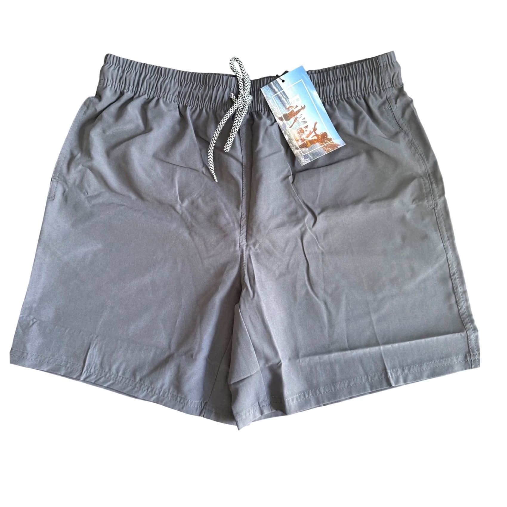 Vintage Trunks Shorts Mens M Gray Biwisy Swim Quick Dry Elastic Waist Drawstring Beach Men Size US 31 - 4 Thumbnail