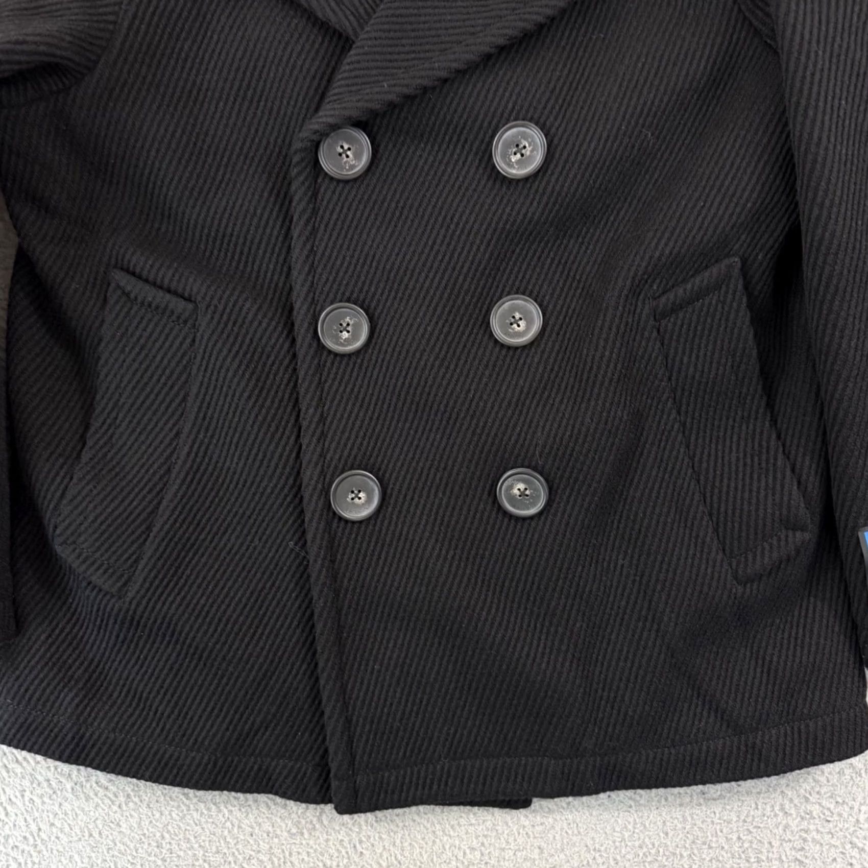 Lanvin VINTAGE Lanvin Signature Patch Jumbo Pea Coat Mens 54 Black Snap Wool Designer Paris NWT Size US L / EU 52-54 / 3 - 2 Thumbnail